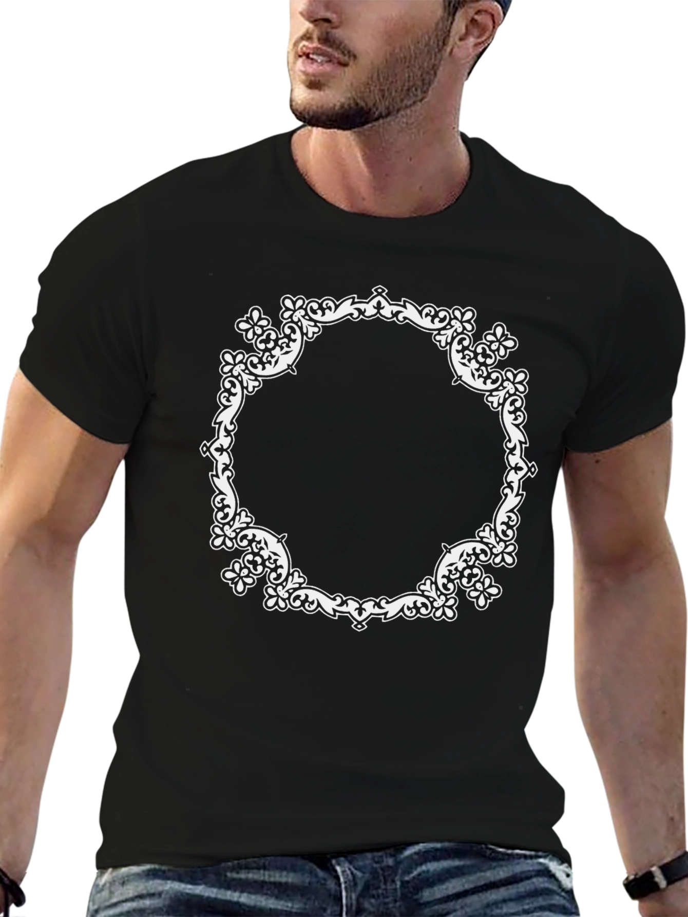 Elegant Scrollwork Frame Black T-Shirt