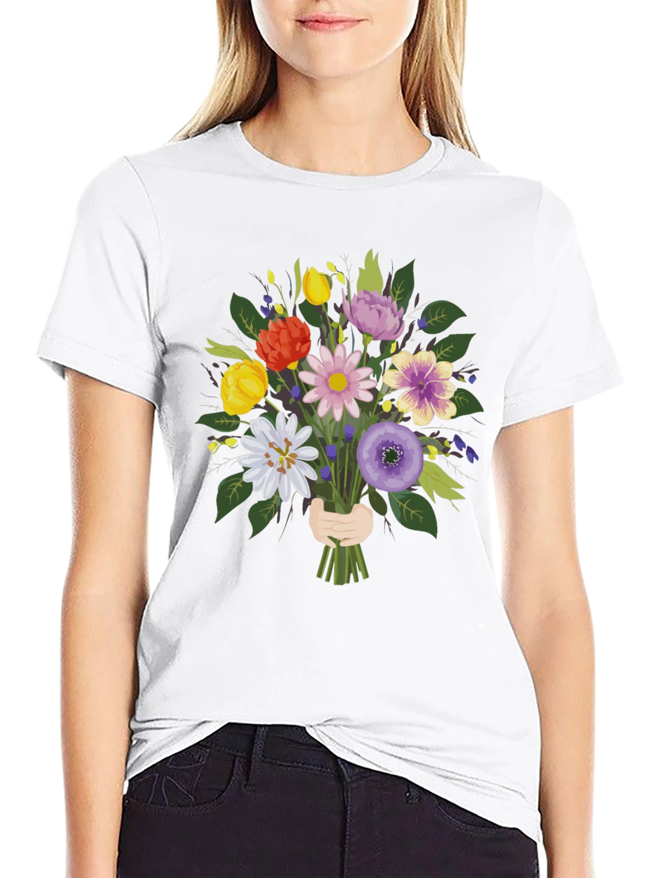Floral Bouquet Graphic Tee - Black Unisex Shirt