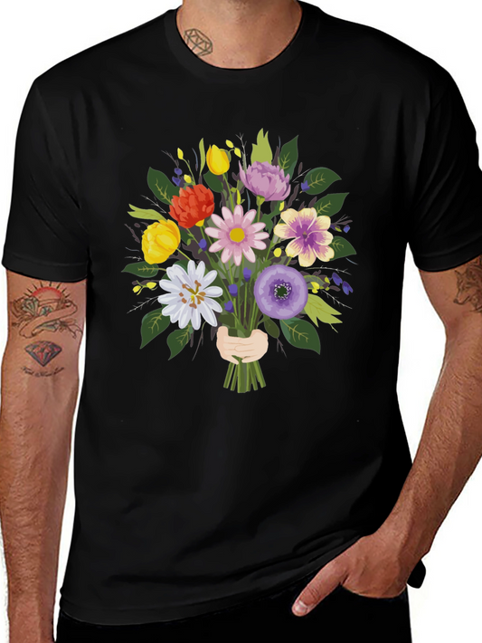 Floral Bouquet Graphic Tee - Black Unisex Shirt