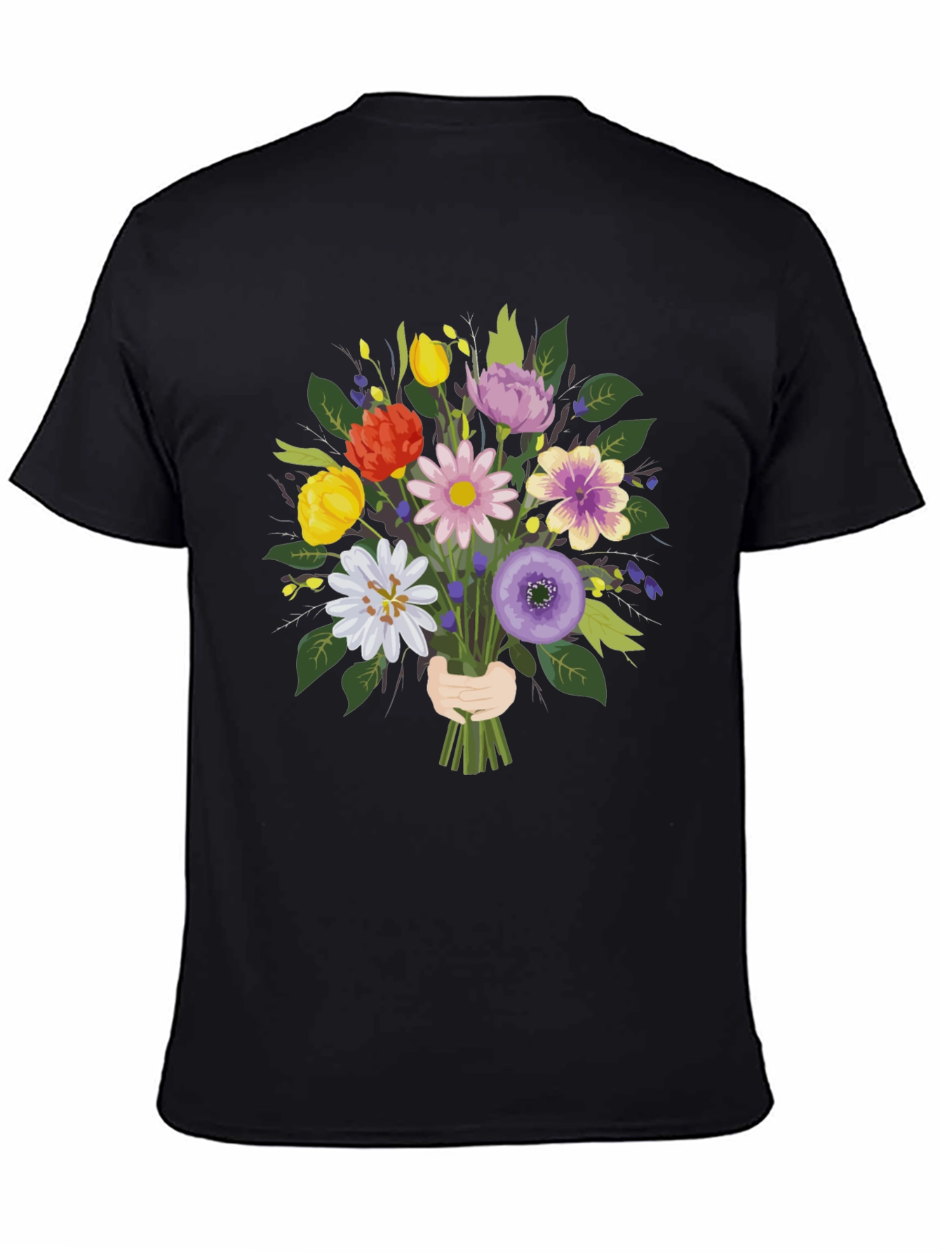 Floral Bouquet Graphic Tee - Black Unisex Shirt