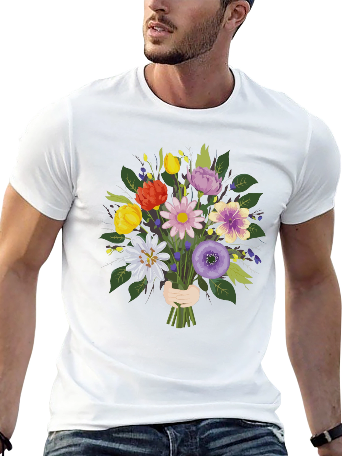 Floral Bouquet Graphic Tee - Black Unisex Shirt