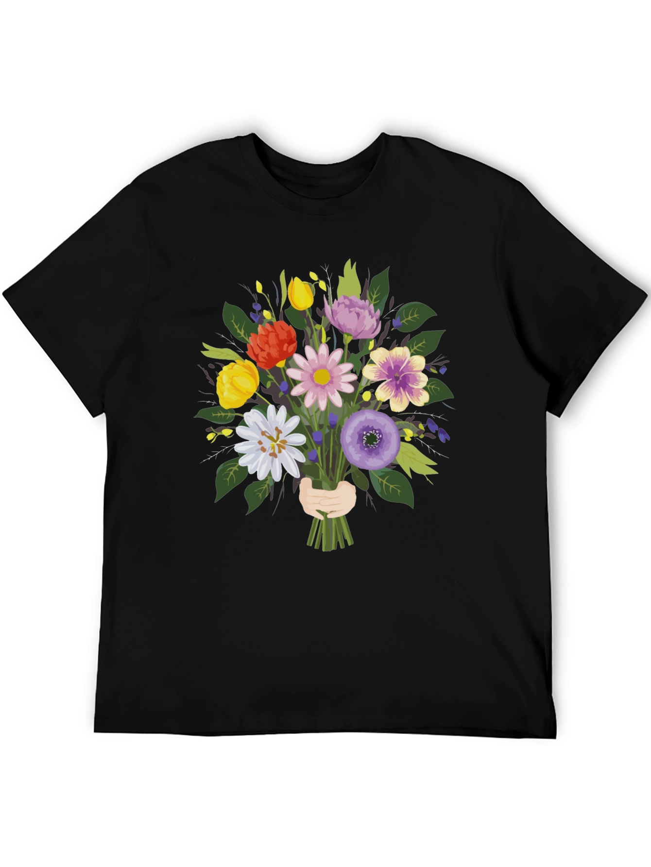 Floral Bouquet Graphic Tee - Black Unisex Shirt