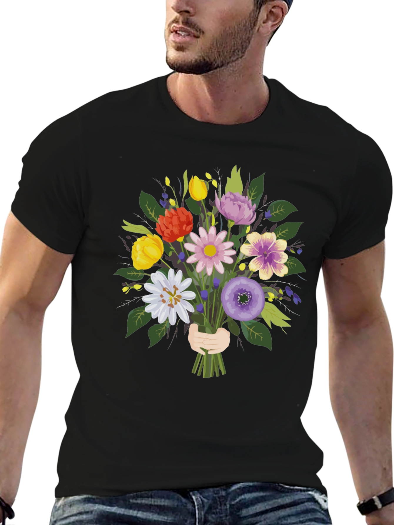 Floral Bouquet Graphic Tee - Black Unisex Shirt