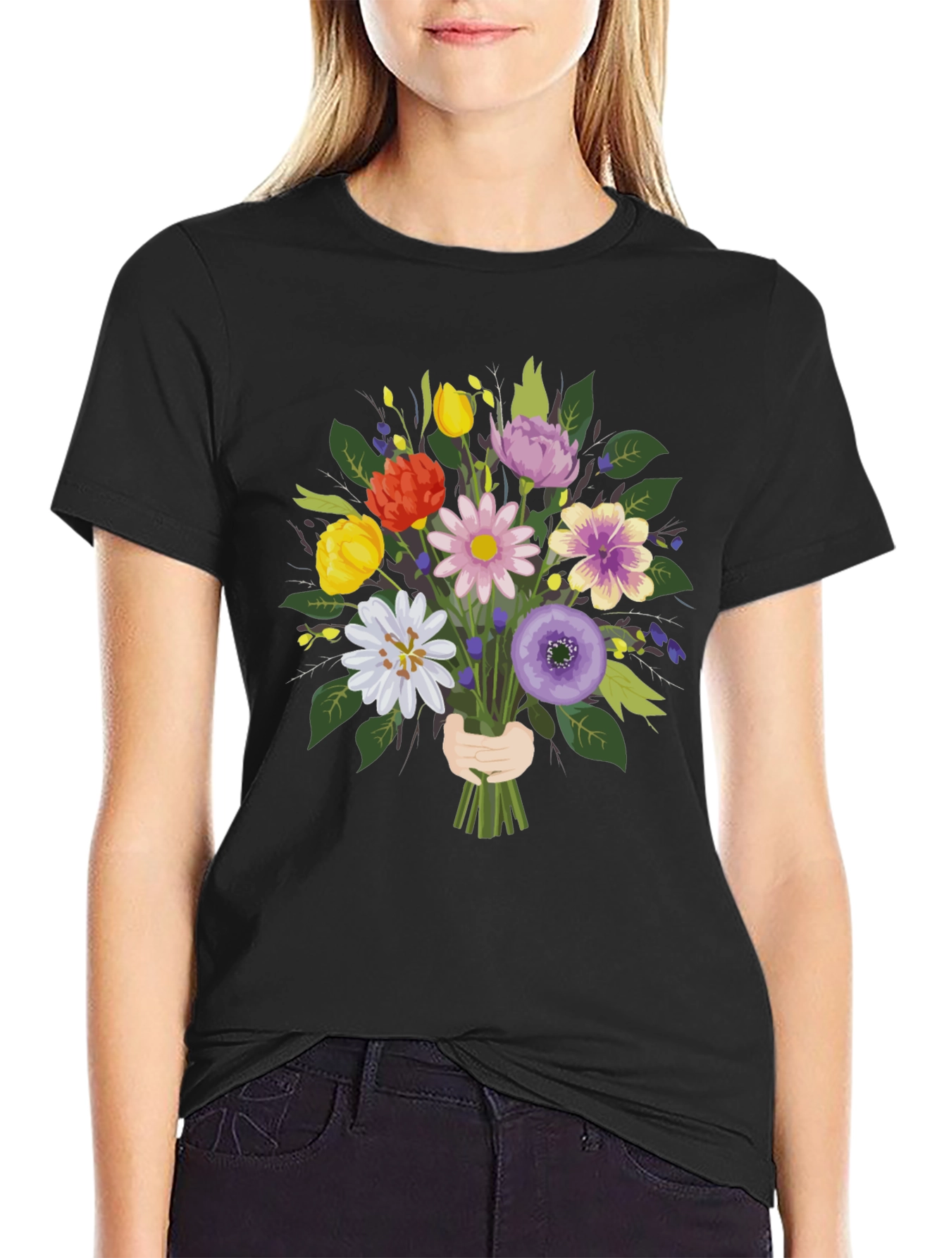 Floral Bouquet Graphic Tee - Black Unisex Shirt