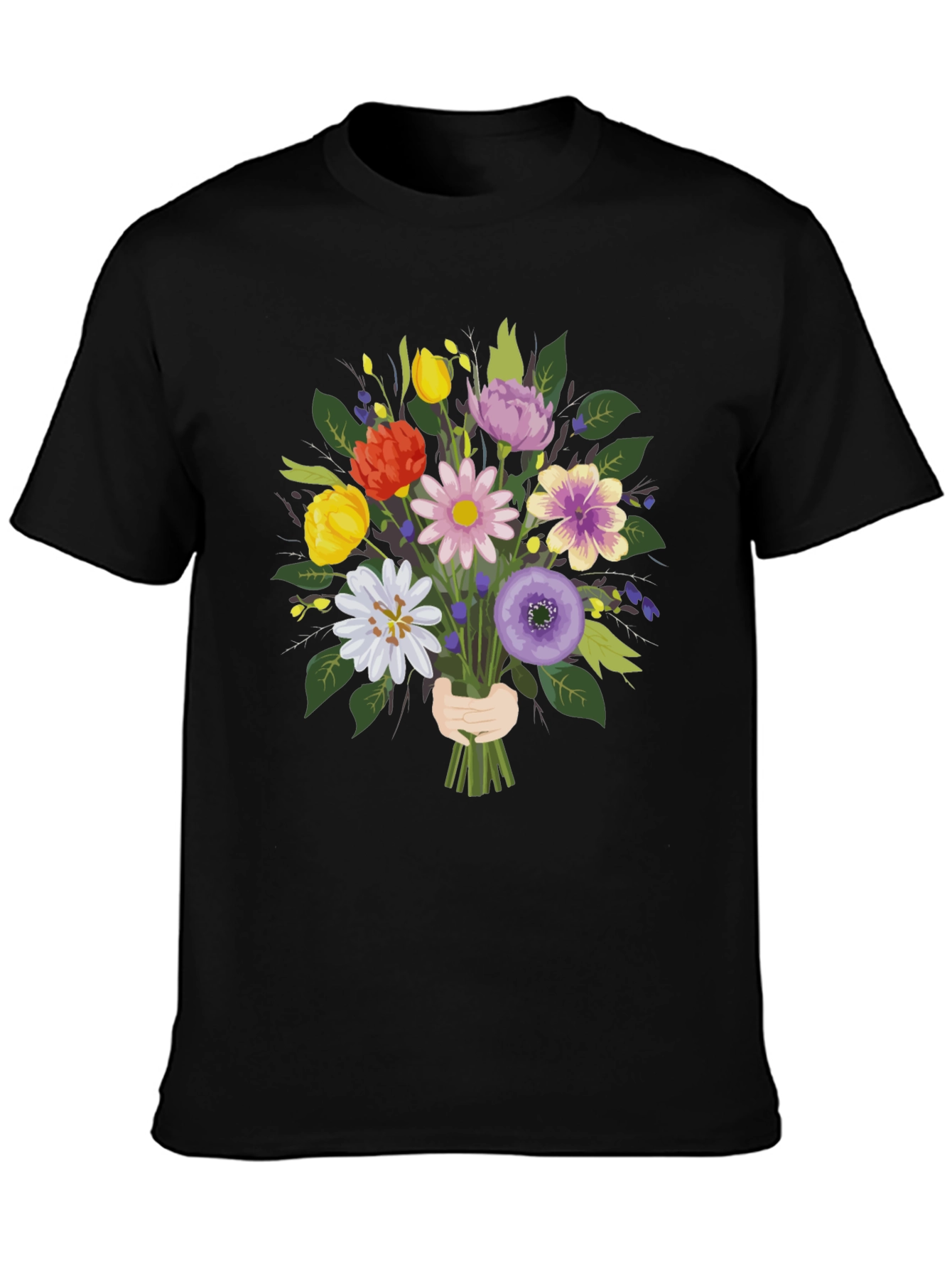 Floral Bouquet Graphic Tee - Black Unisex Shirt