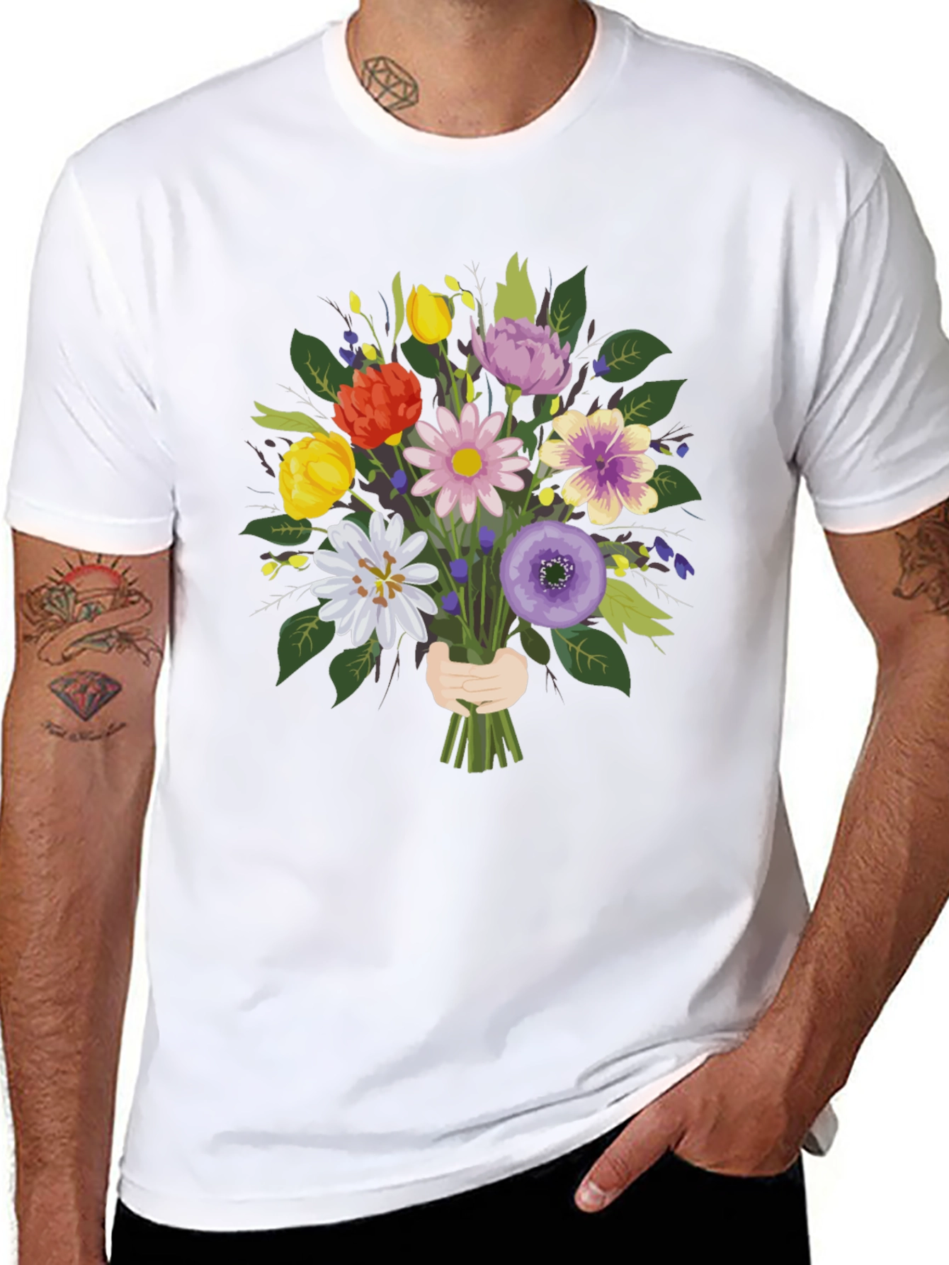 Floral Bouquet Graphic Tee - Black Unisex Shirt