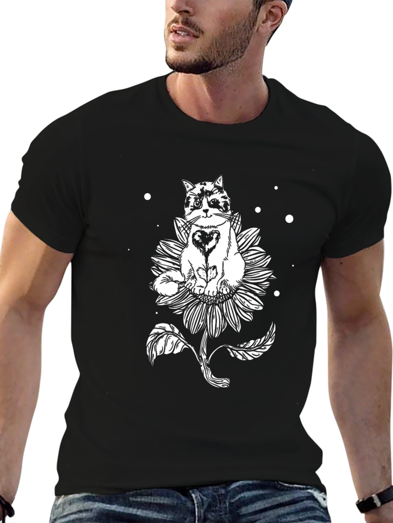 Black Cat & Sunflower Graphic Tee