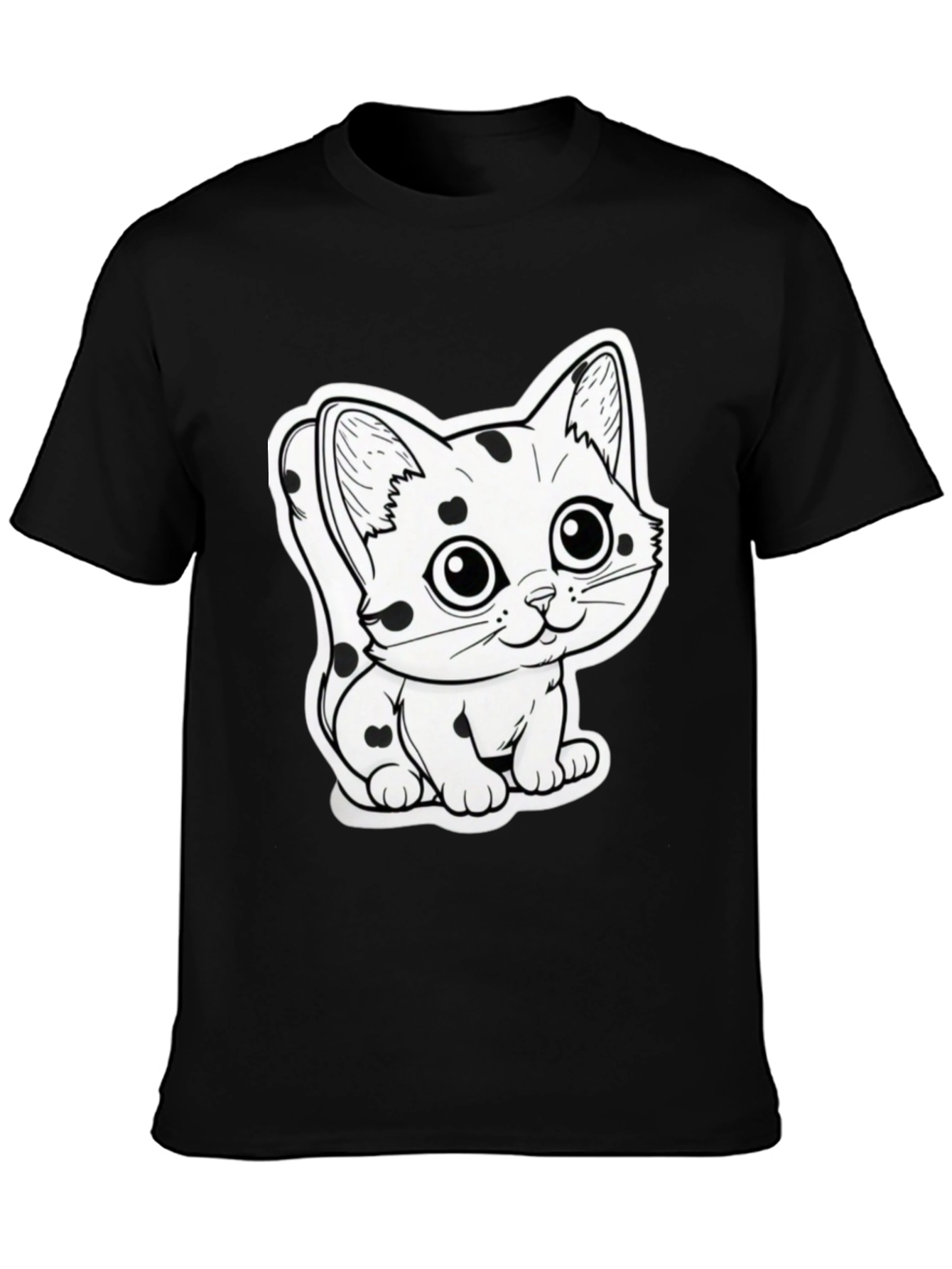 Cute Cartoon Cat T-Shirt - Black