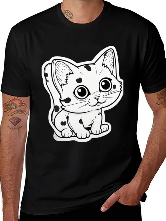 Cute Cartoon Cat T-Shirt - Black