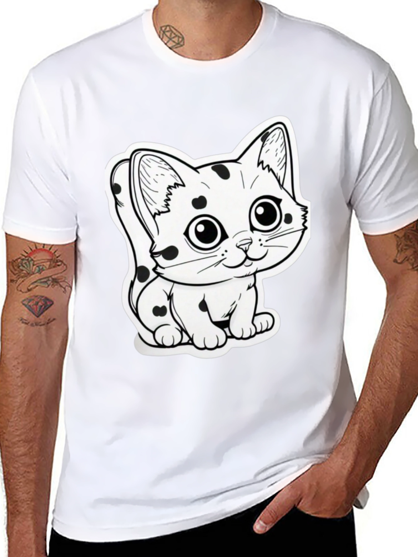 Cute Cartoon Cat T-Shirt - Black