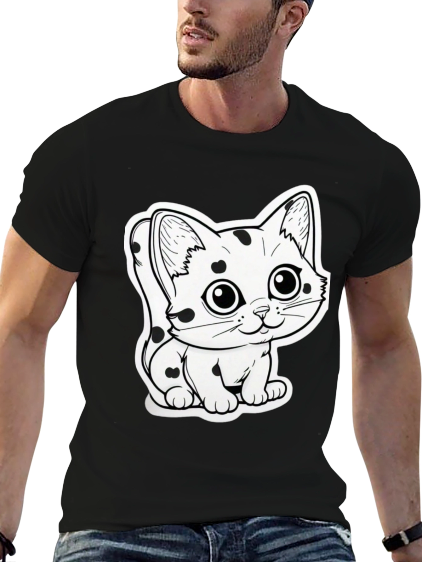 Cute Cartoon Cat T-Shirt - Black