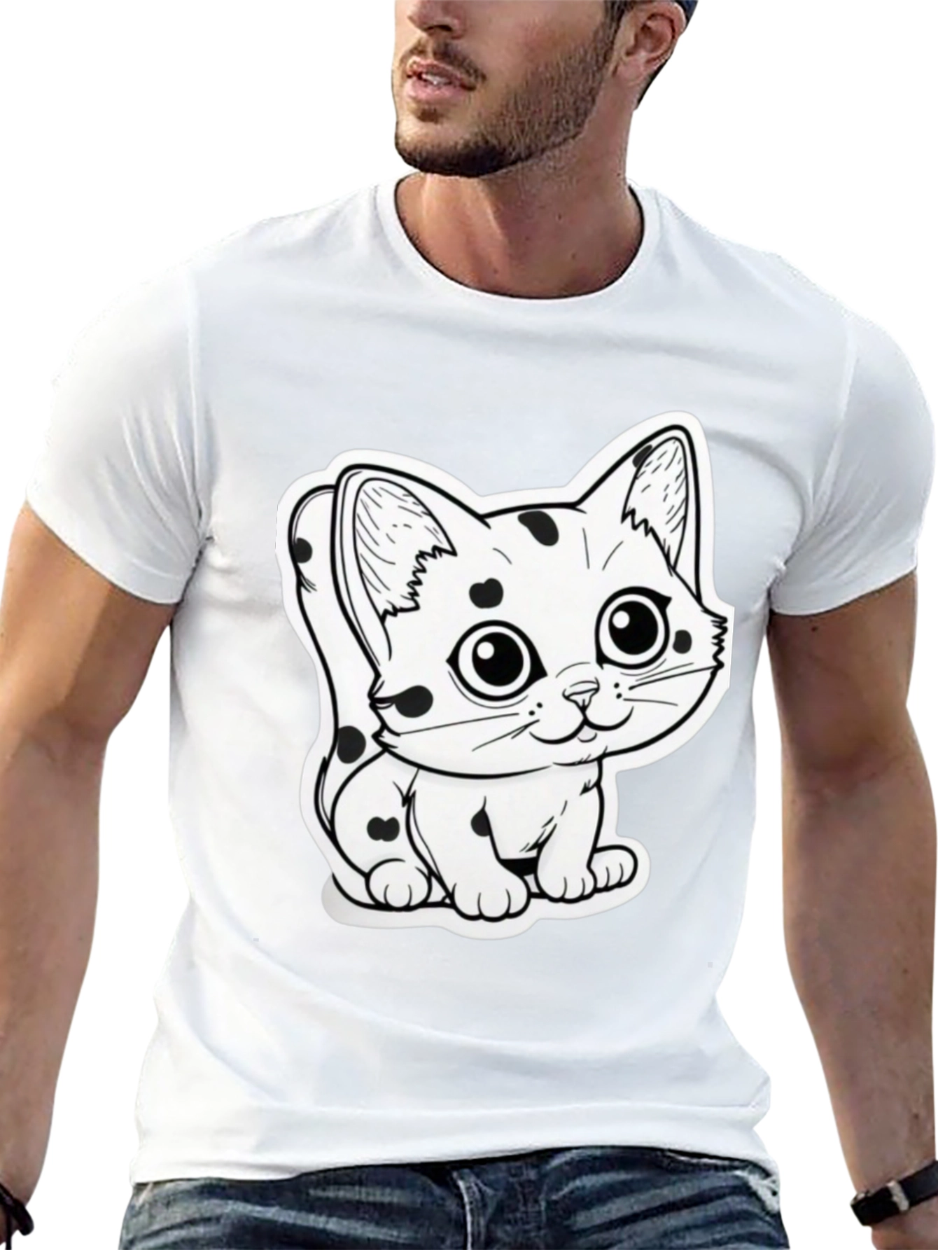 Cute Cartoon Cat T-Shirt - Black