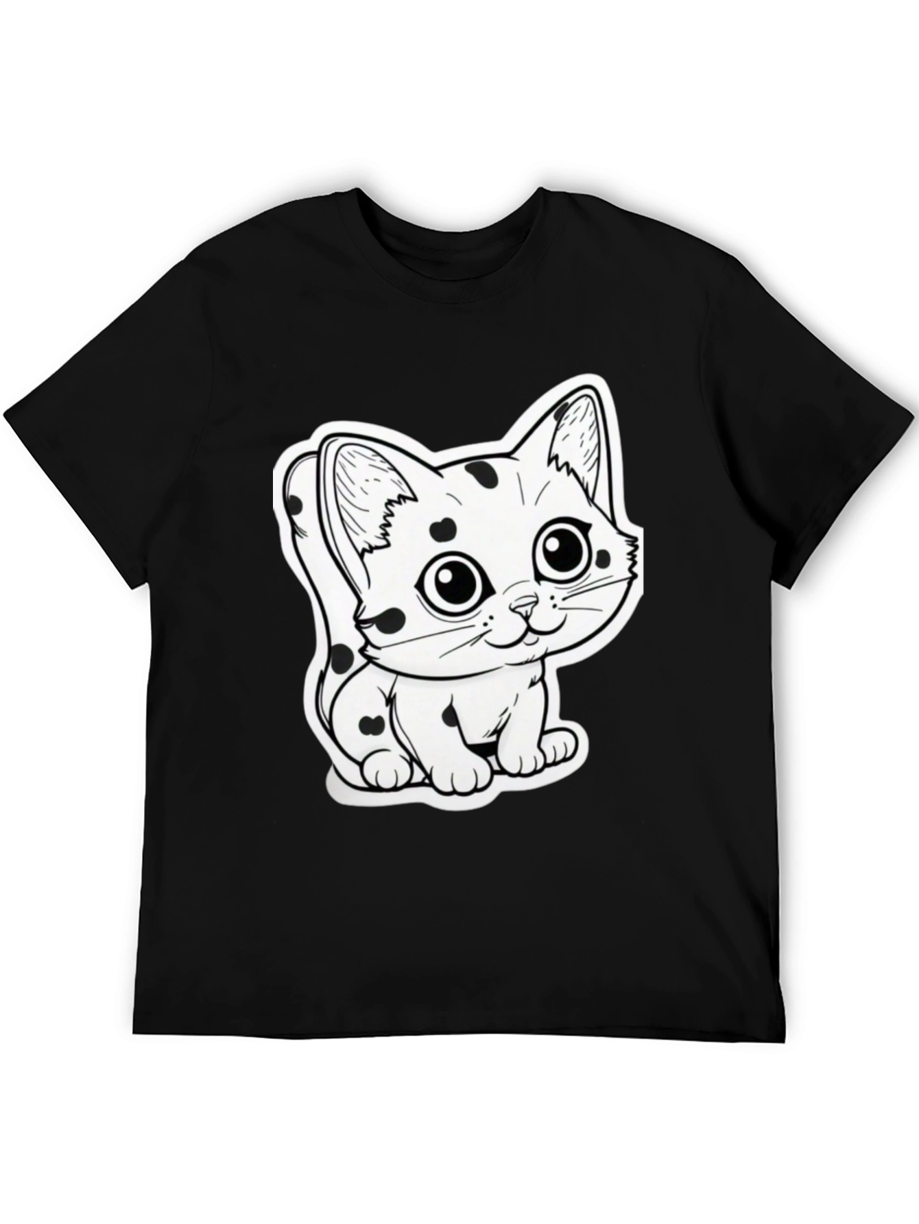 Cute Cartoon Cat T-Shirt - Black