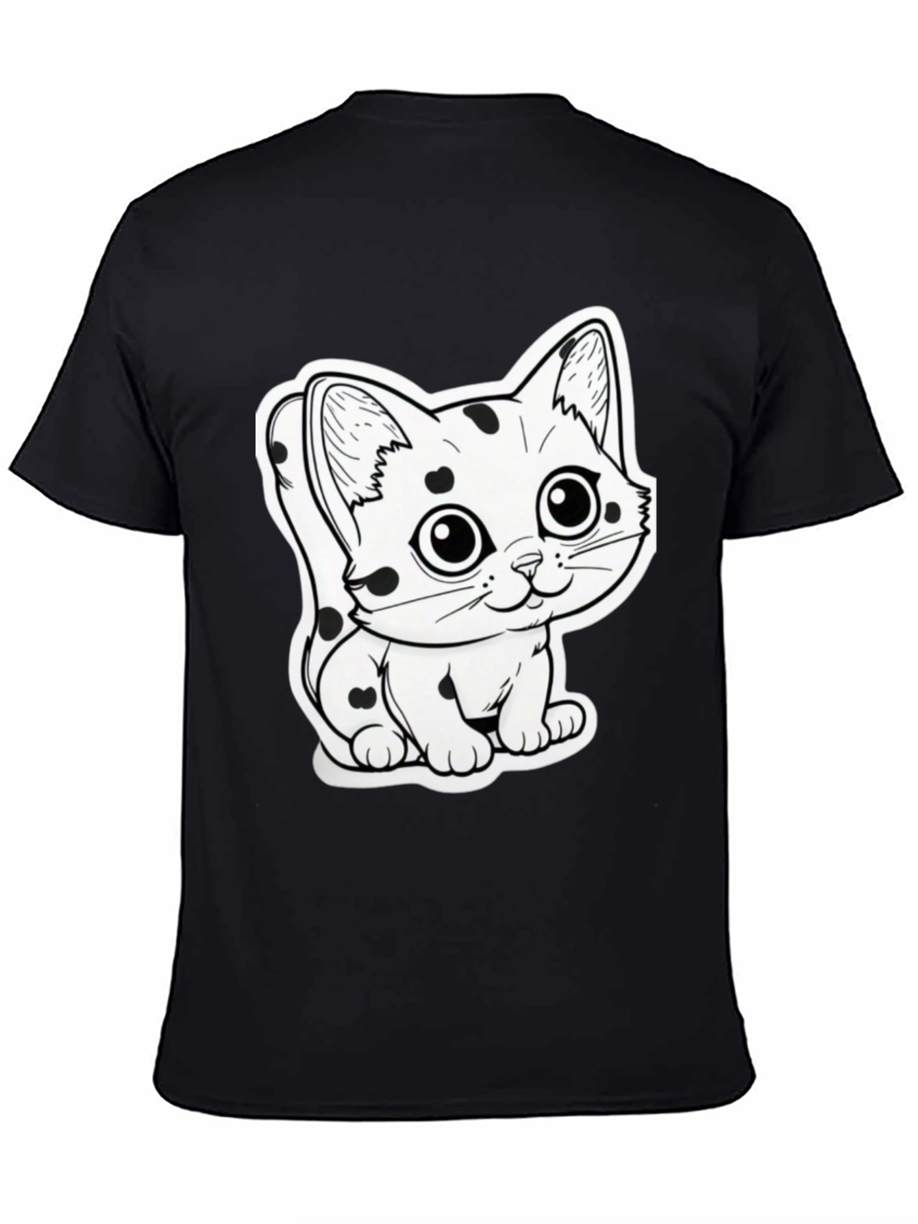 Cute Cartoon Cat T-Shirt - Black