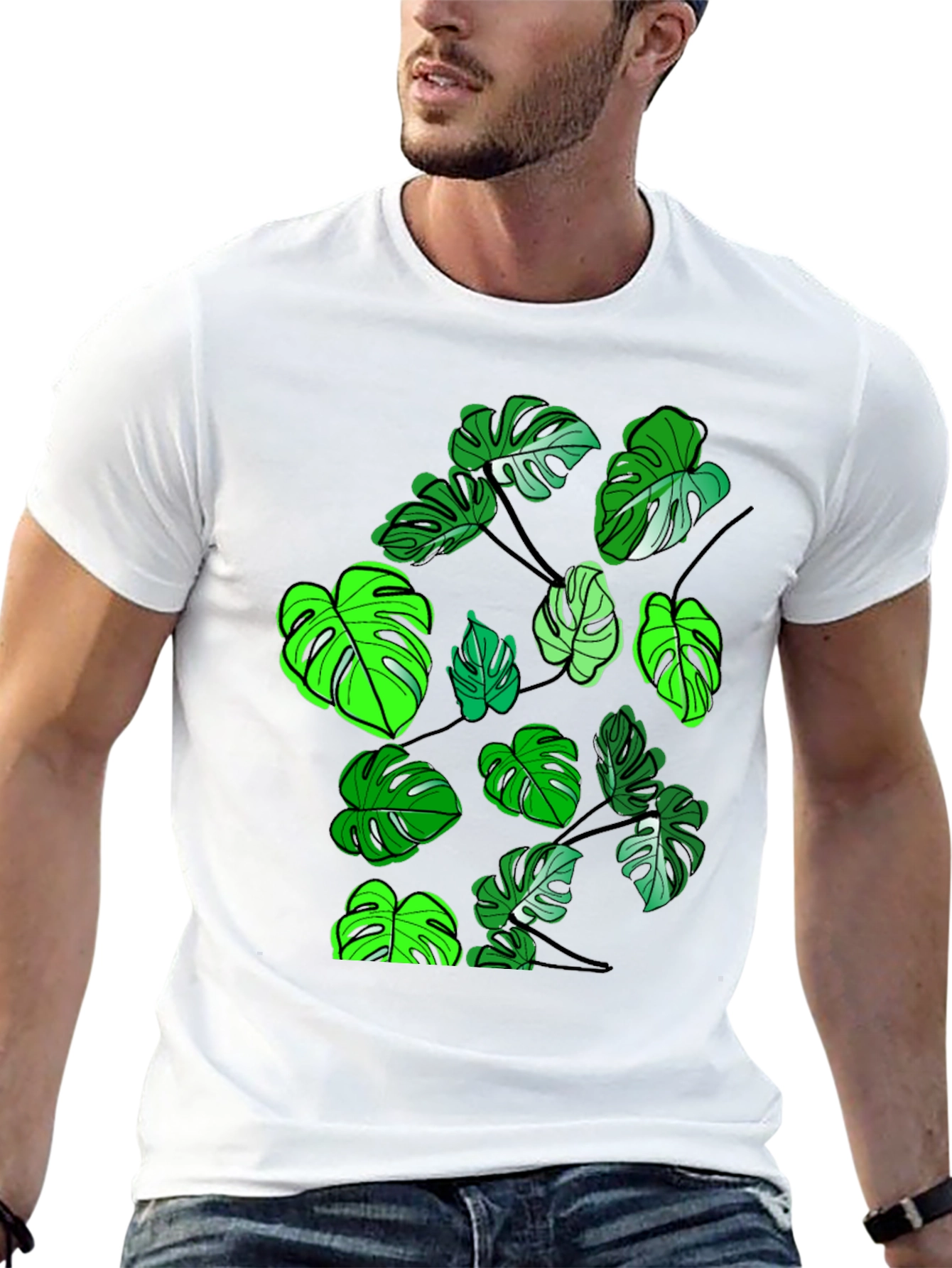 Monstera Leaf Graphic Tee - Tropical Plant Design