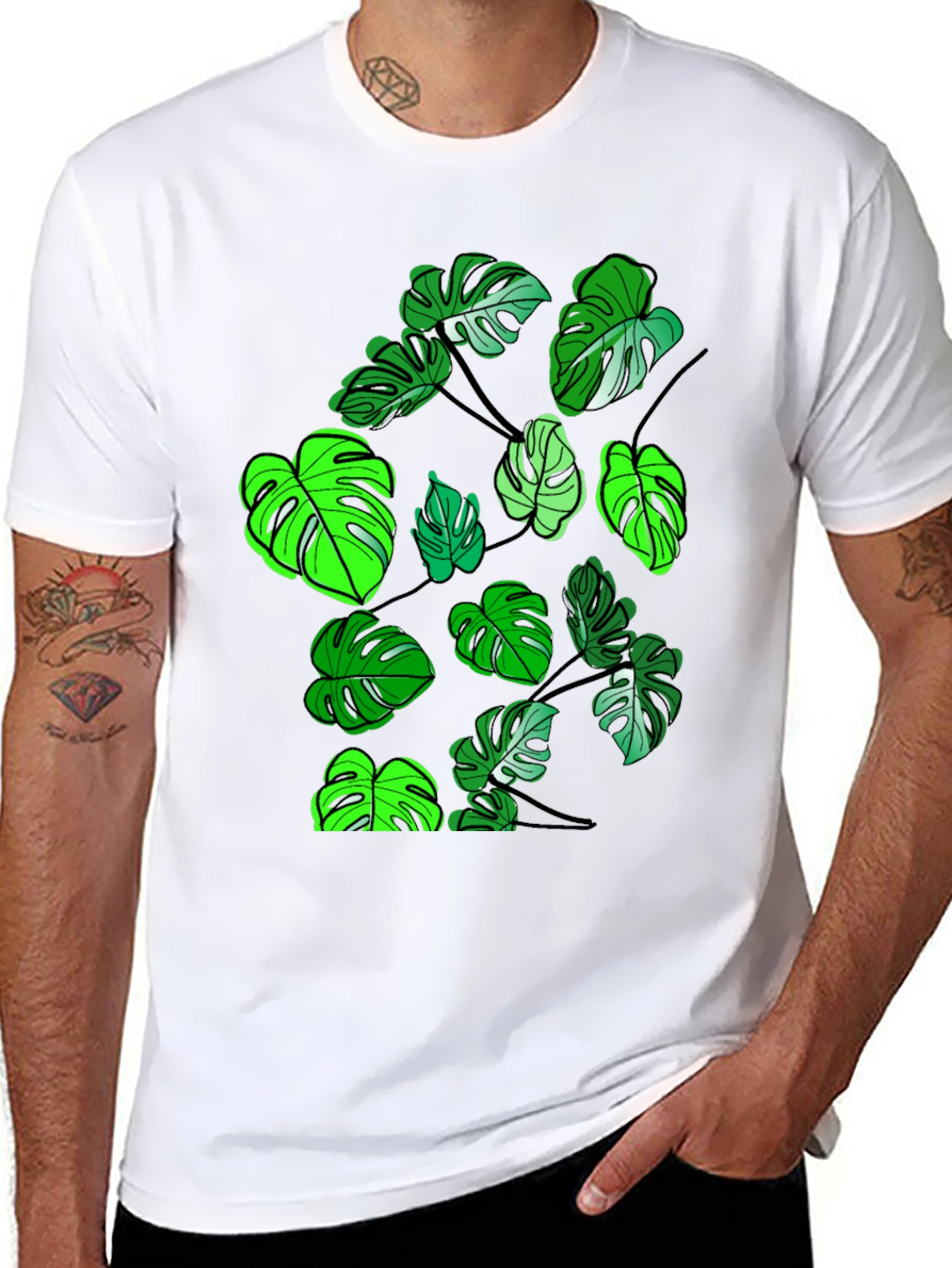 Monstera Leaf Graphic Tee - Tropical Plant Design