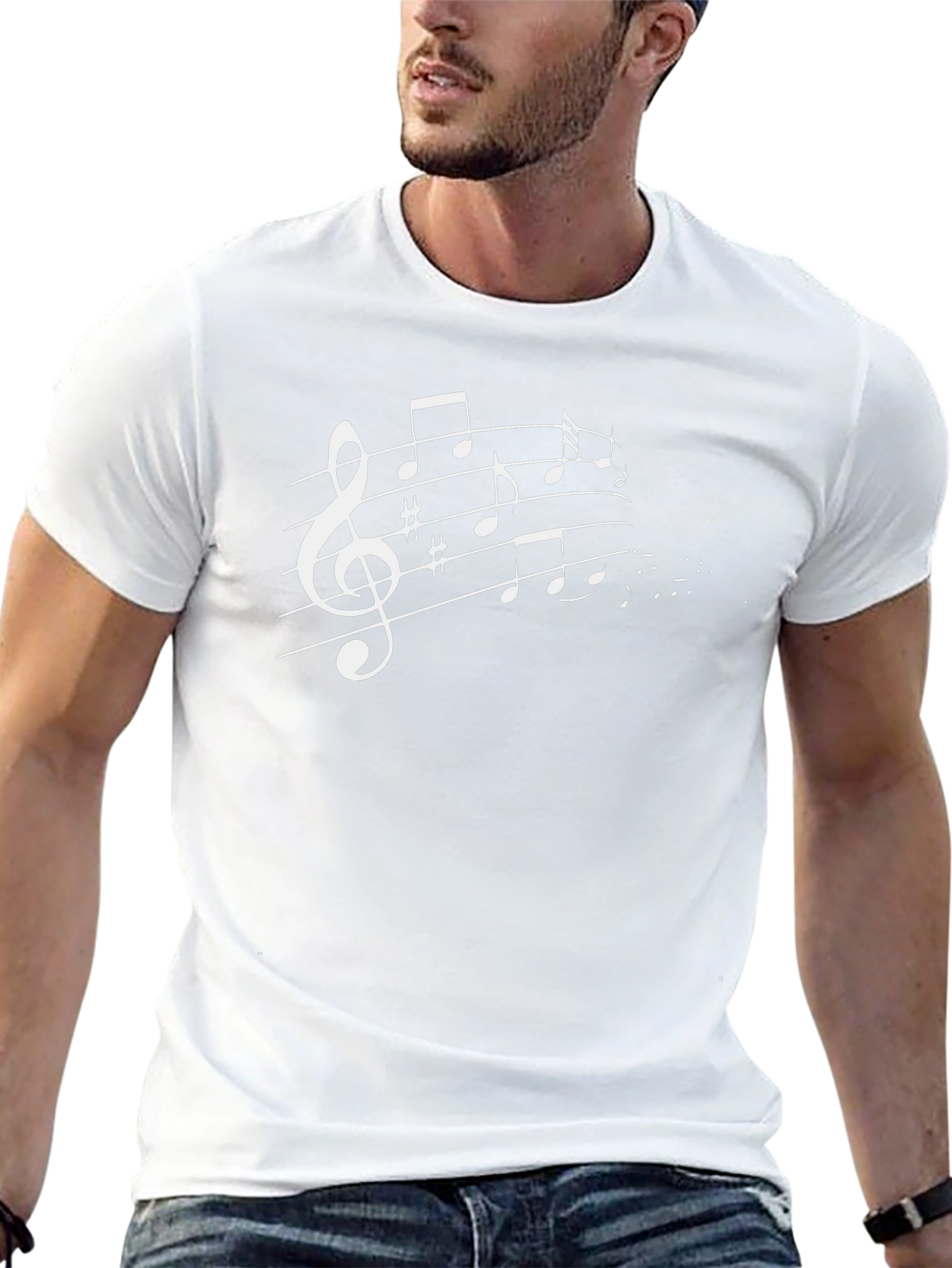 Music Notes Graphic Tee - Black Cotton T-Shirt