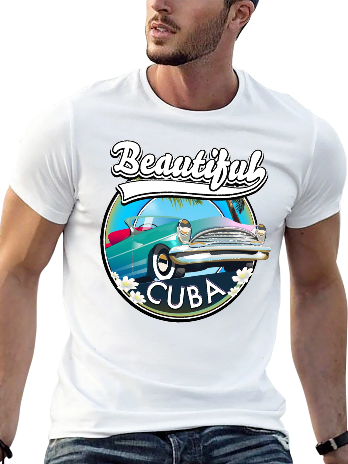 Beautiful Cuba Car T-Shirt - Retro Style