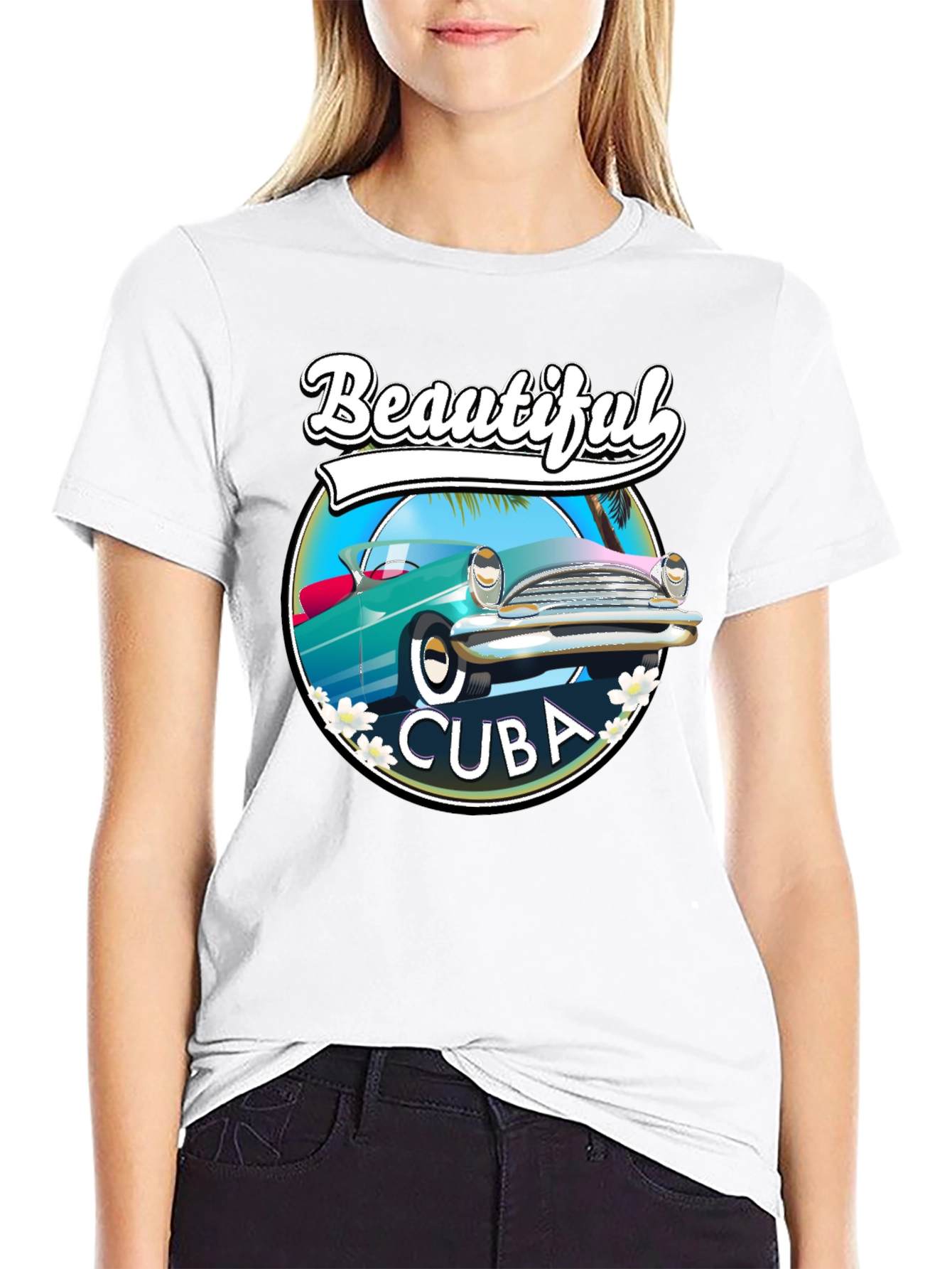 Beautiful Cuba Car T-Shirt - Retro Style
