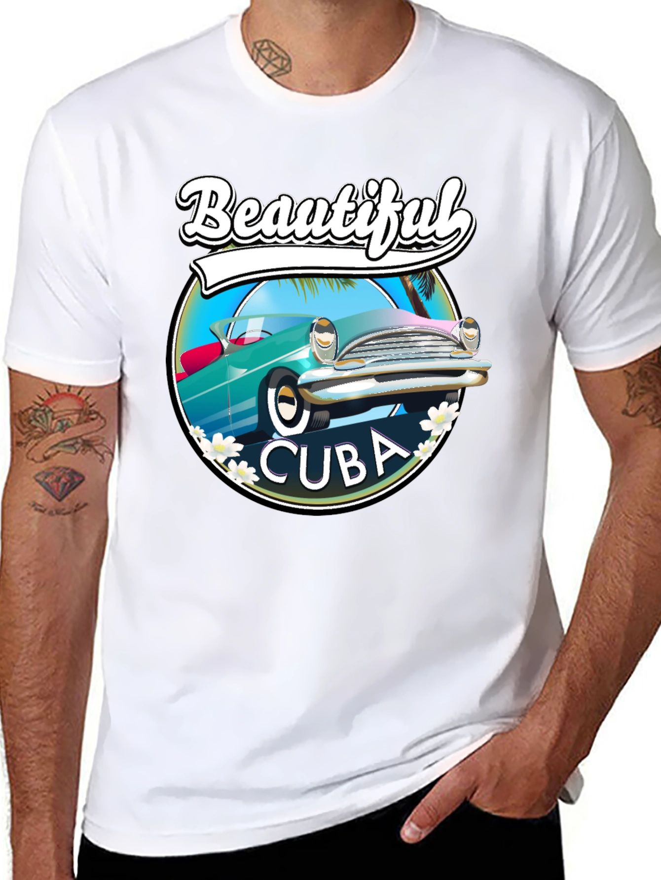 Beautiful Cuba Car T-Shirt - Retro Style