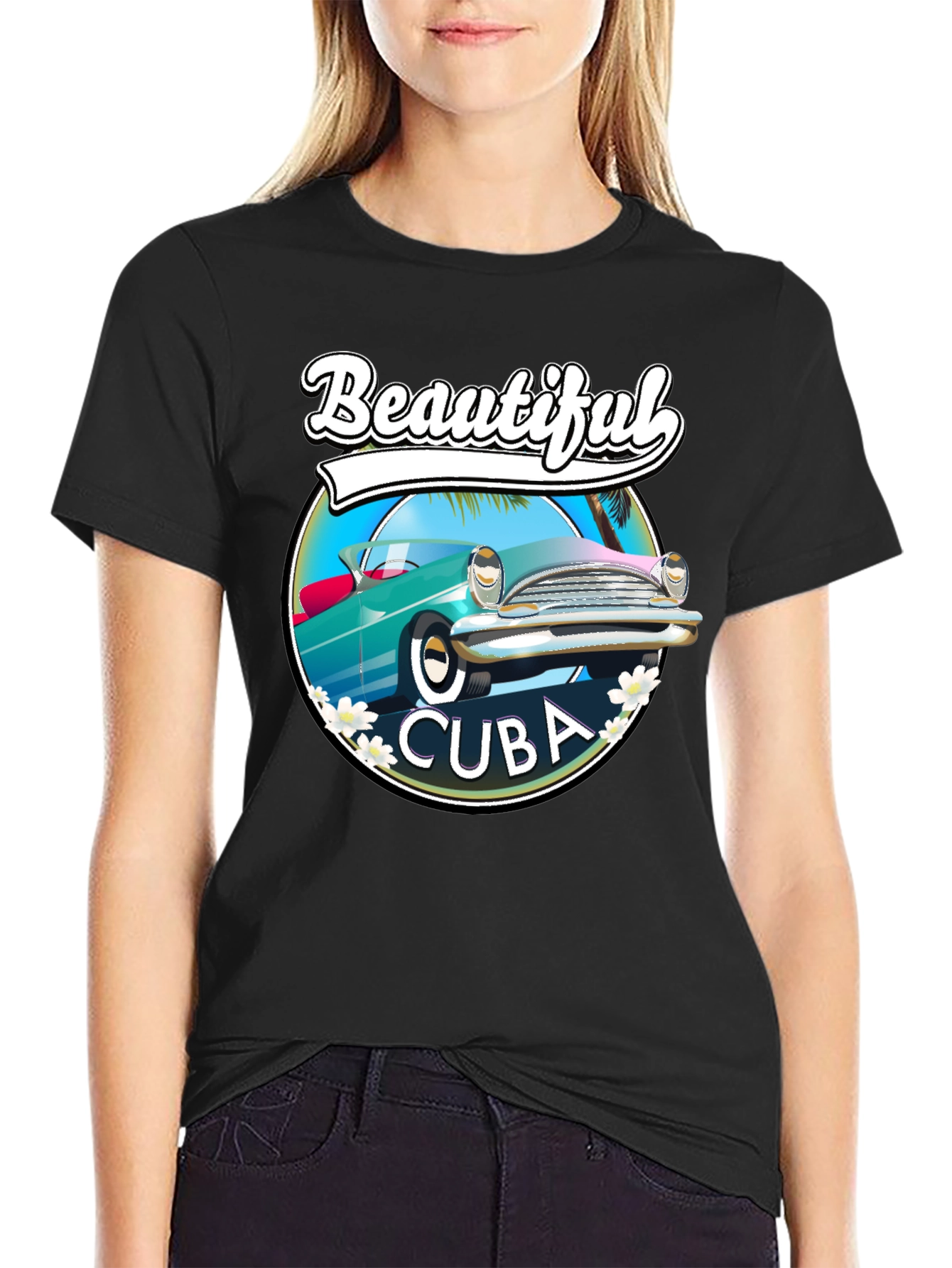 Beautiful Cuba Car T-Shirt - Retro Style