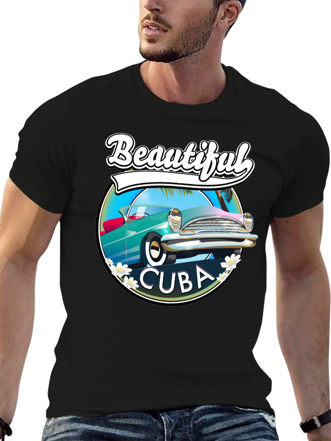 Beautiful Cuba Car T-Shirt - Retro Style