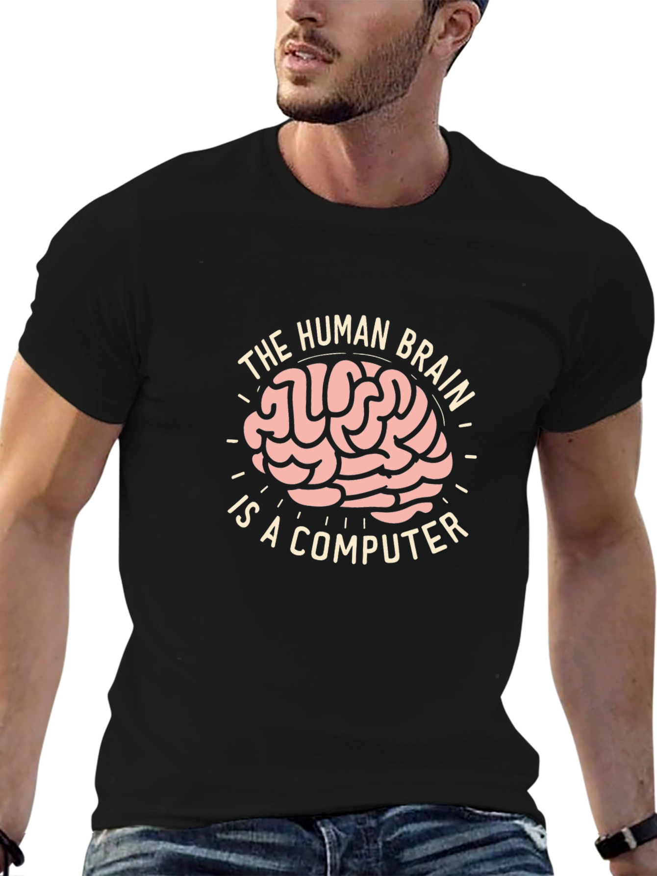 Brain Computer Graphic Tee - Geeky Statement T-Shirt
