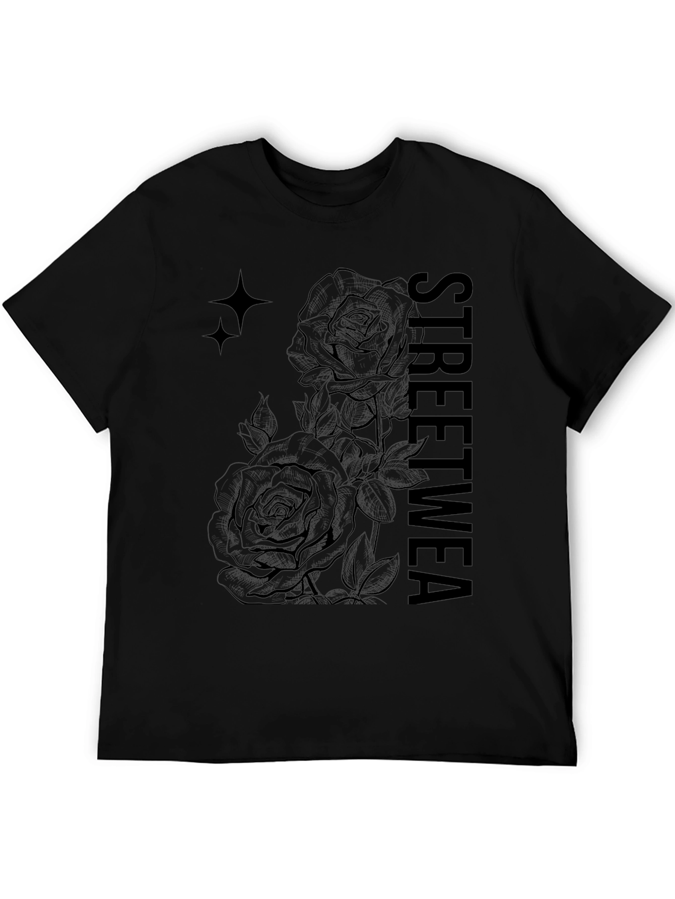 Black Streetwear Rose Graphic Tee