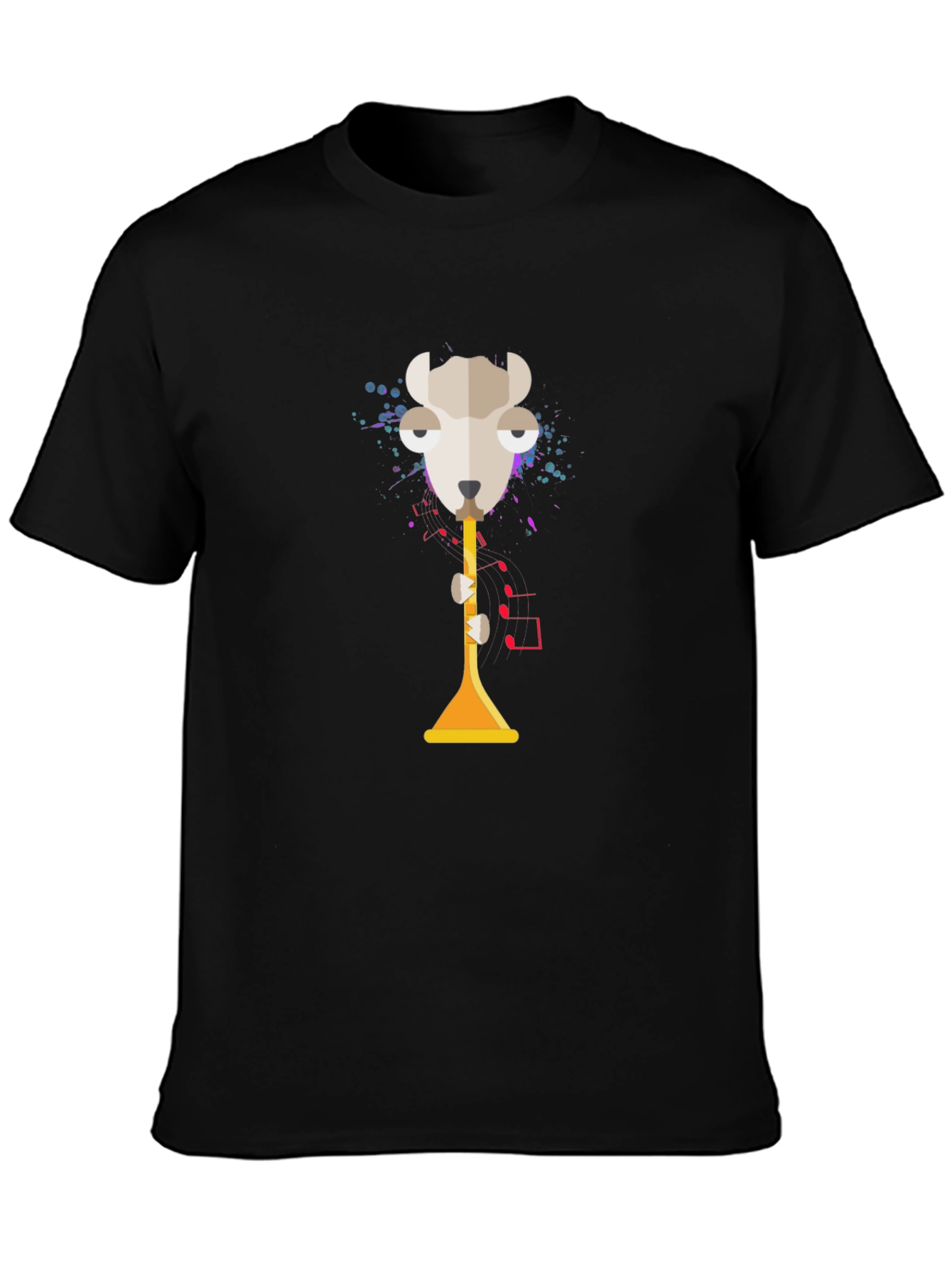 Abstract Goat Trumpet Graphic Tee - Unisex Black T-Shirt