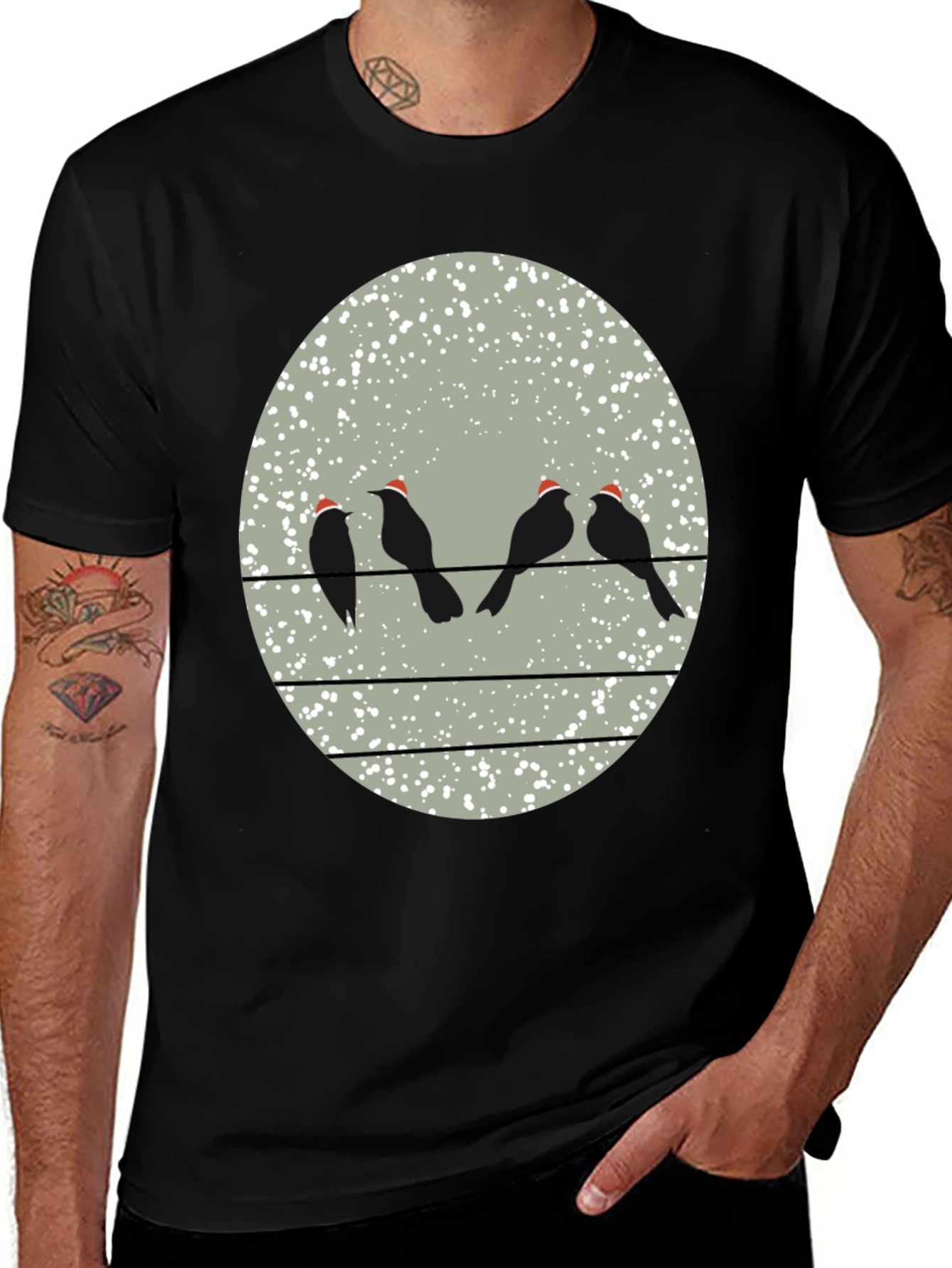 Birds on a Wire Christmas T-Shirt