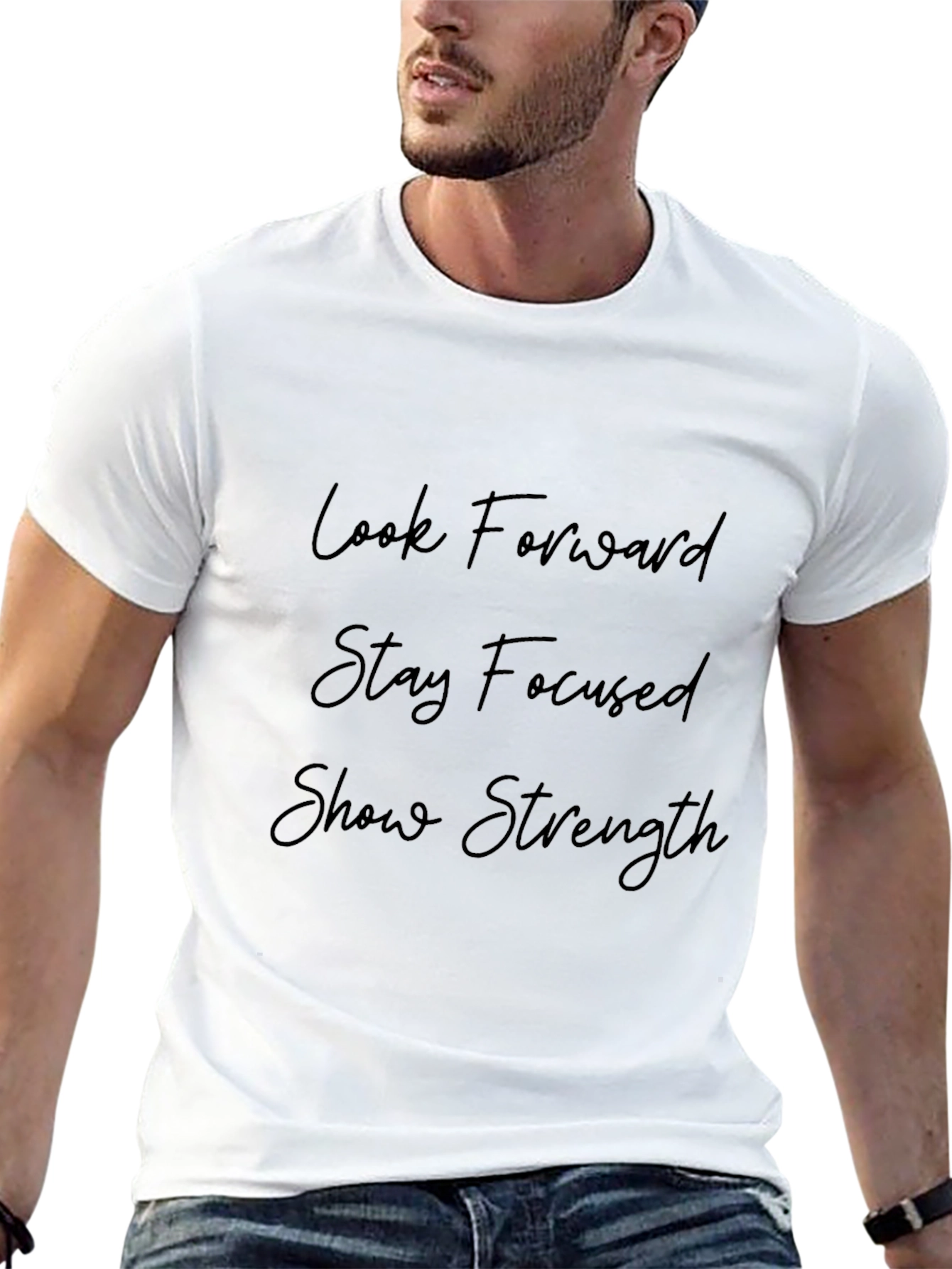Motivational Black T-Shirt: Look Forward Stay Focused