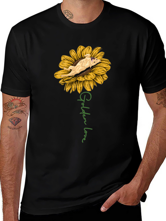 Golden Love Dog Sunflower Graphic T-Shirt