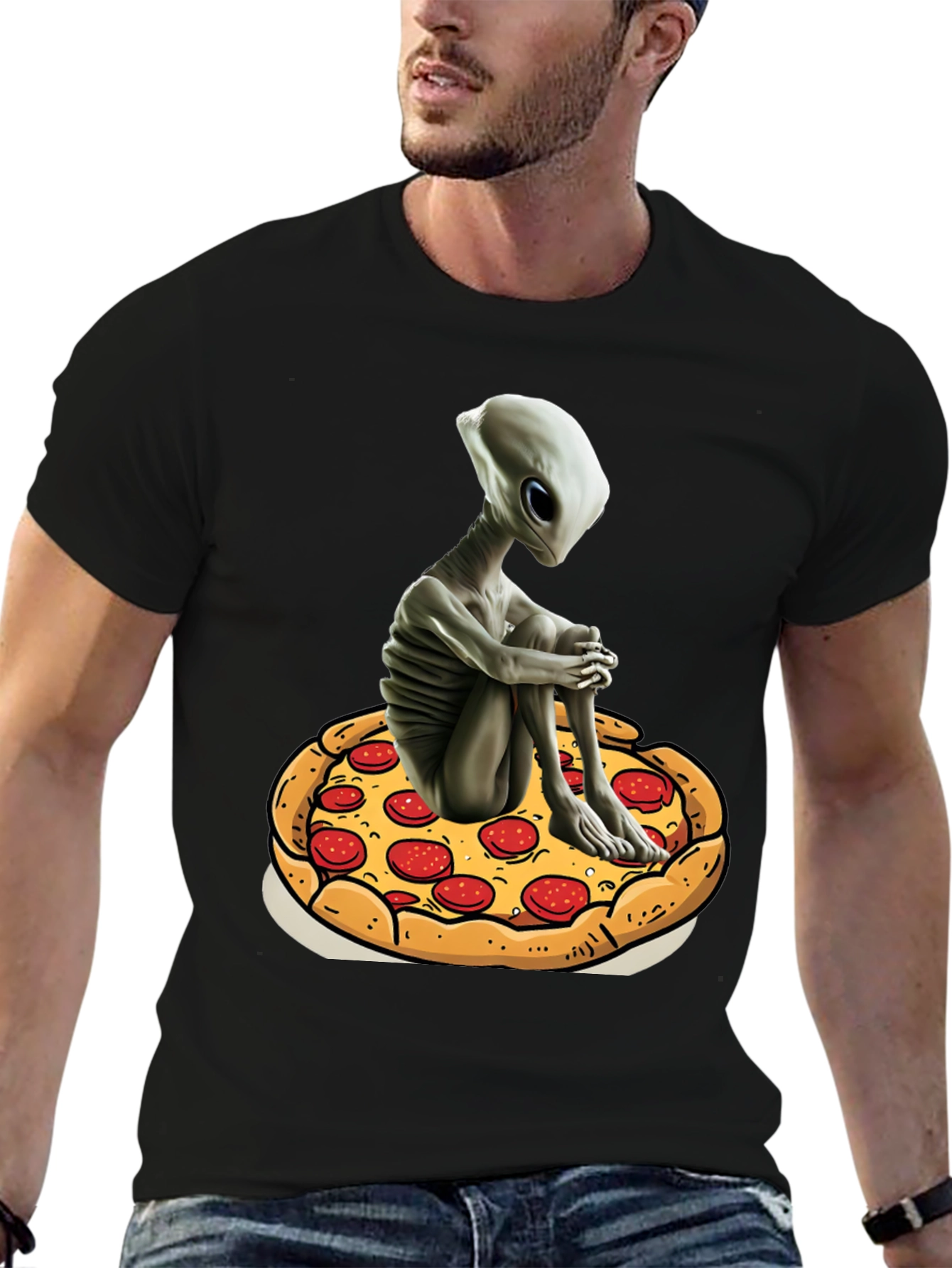 Alien Pizza Graphic Tee - Unisex Black Cotton T-Shirt