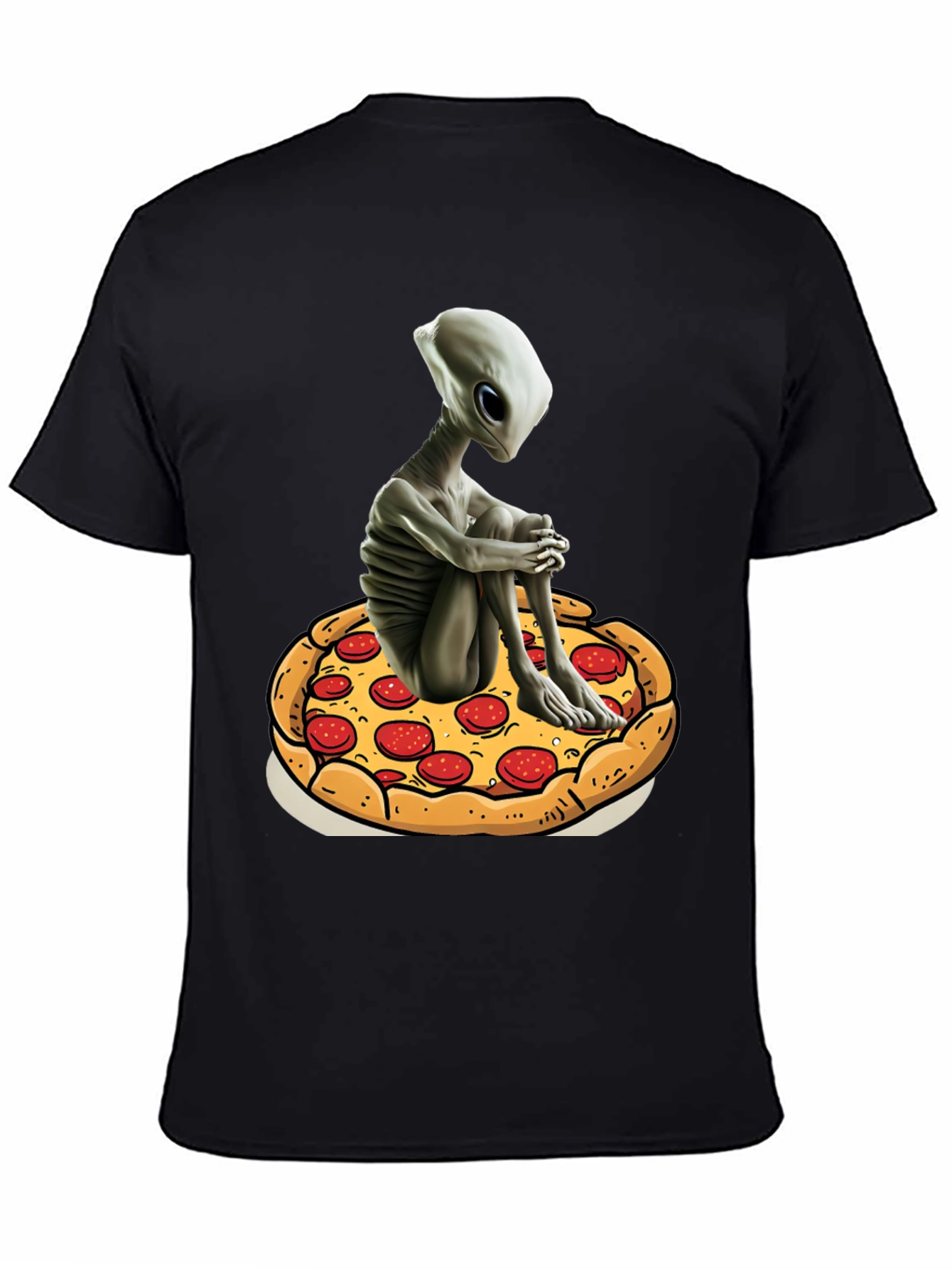 Alien Pizza Graphic Tee - Unisex Black Cotton T-Shirt