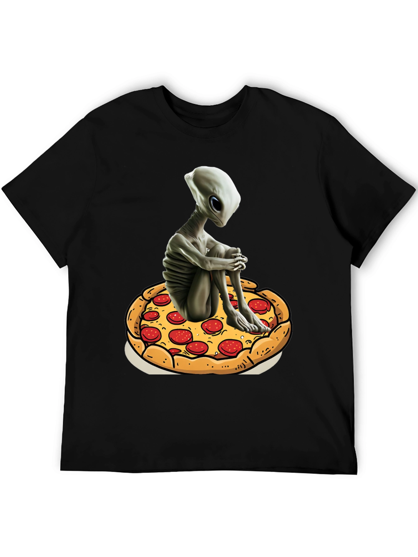 Alien Pizza Graphic Tee - Unisex Black Cotton T-Shirt