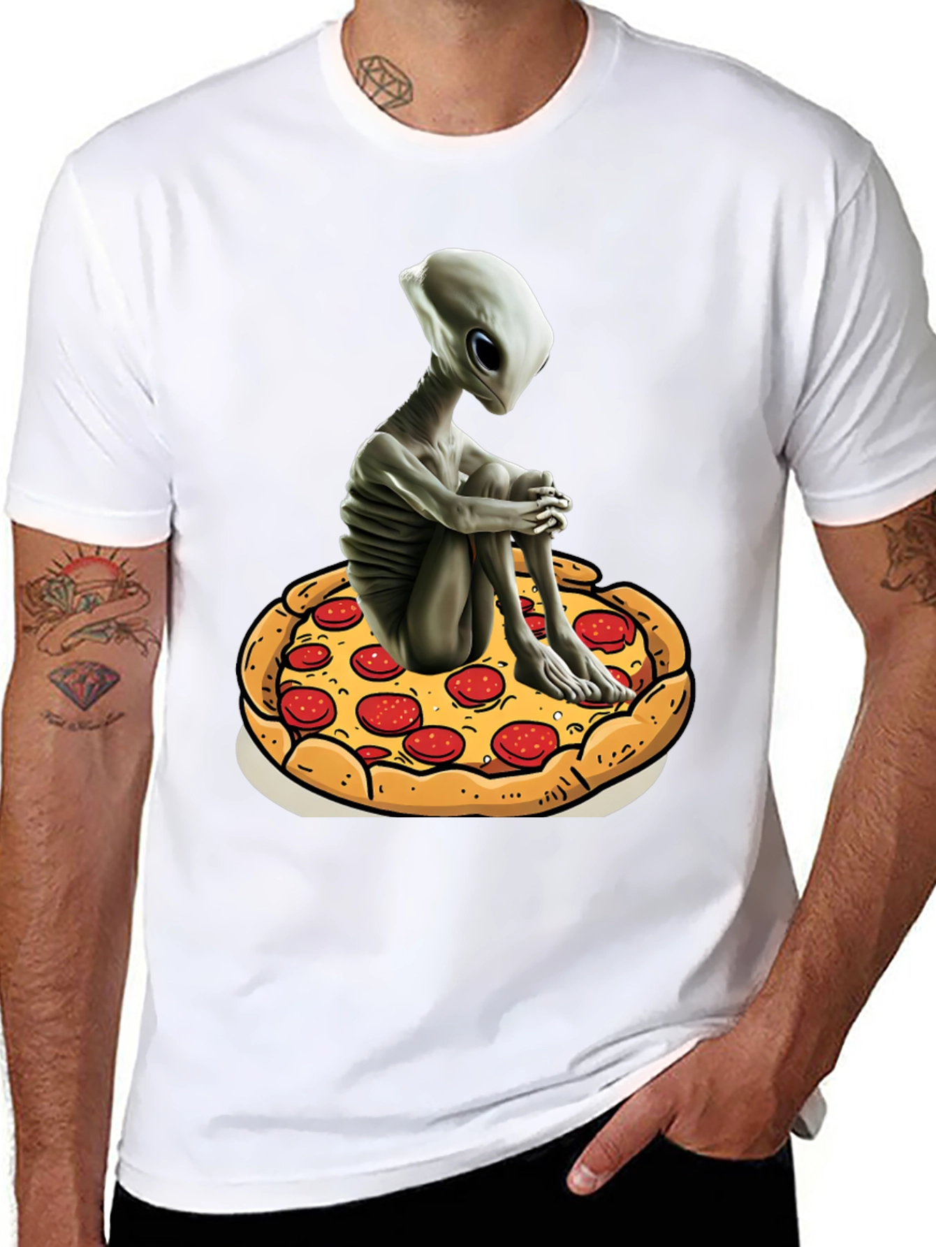 Alien Pizza Graphic Tee - Unisex Black Cotton T-Shirt