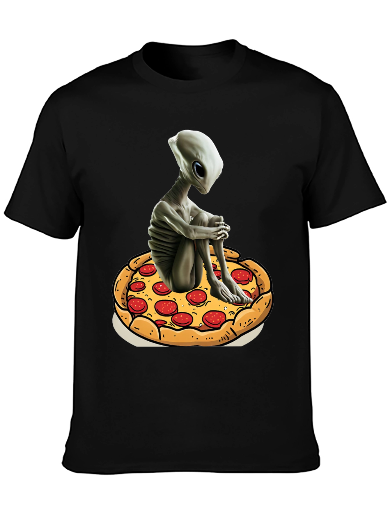 Alien Pizza Graphic Tee - Unisex Black Cotton T-Shirt