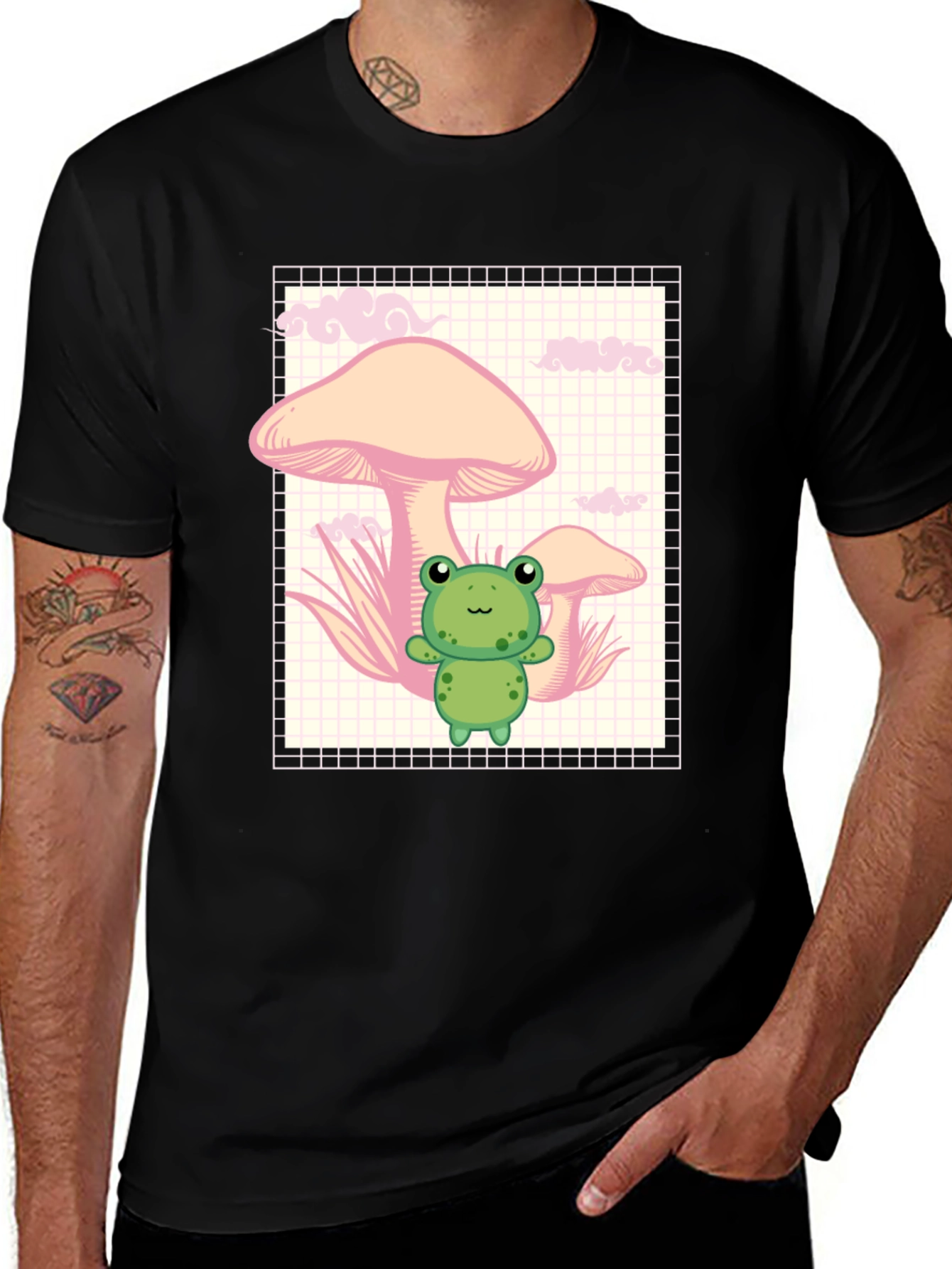 Frog and Mushroom Black T-Shirt
