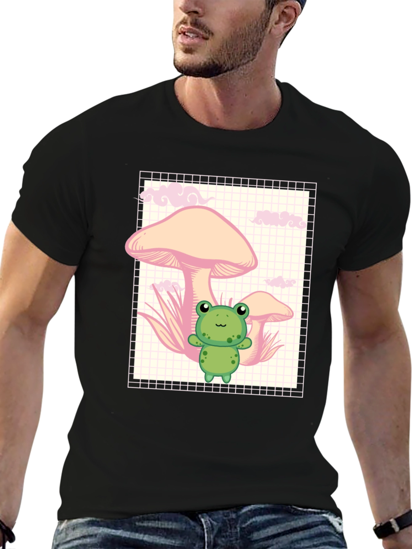 Frog and Mushroom Black T-Shirt