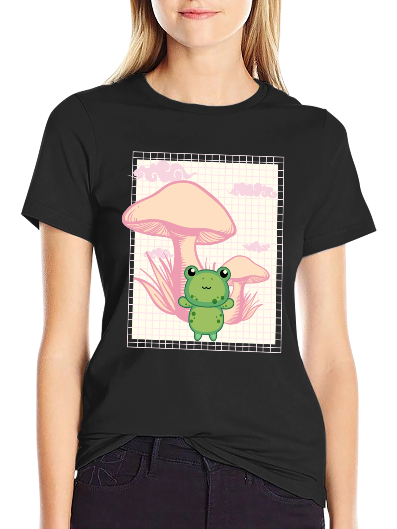 Frog and Mushroom Black T-Shirt