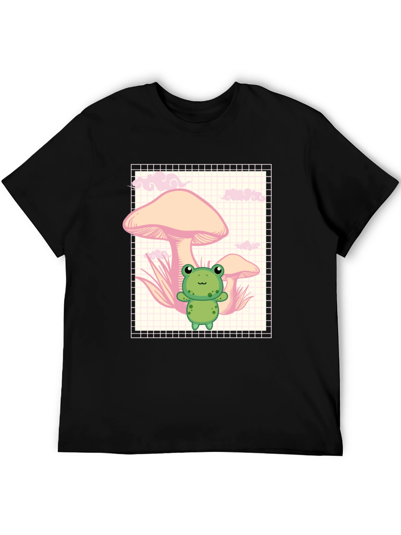 Frog and Mushroom Black T-Shirt
