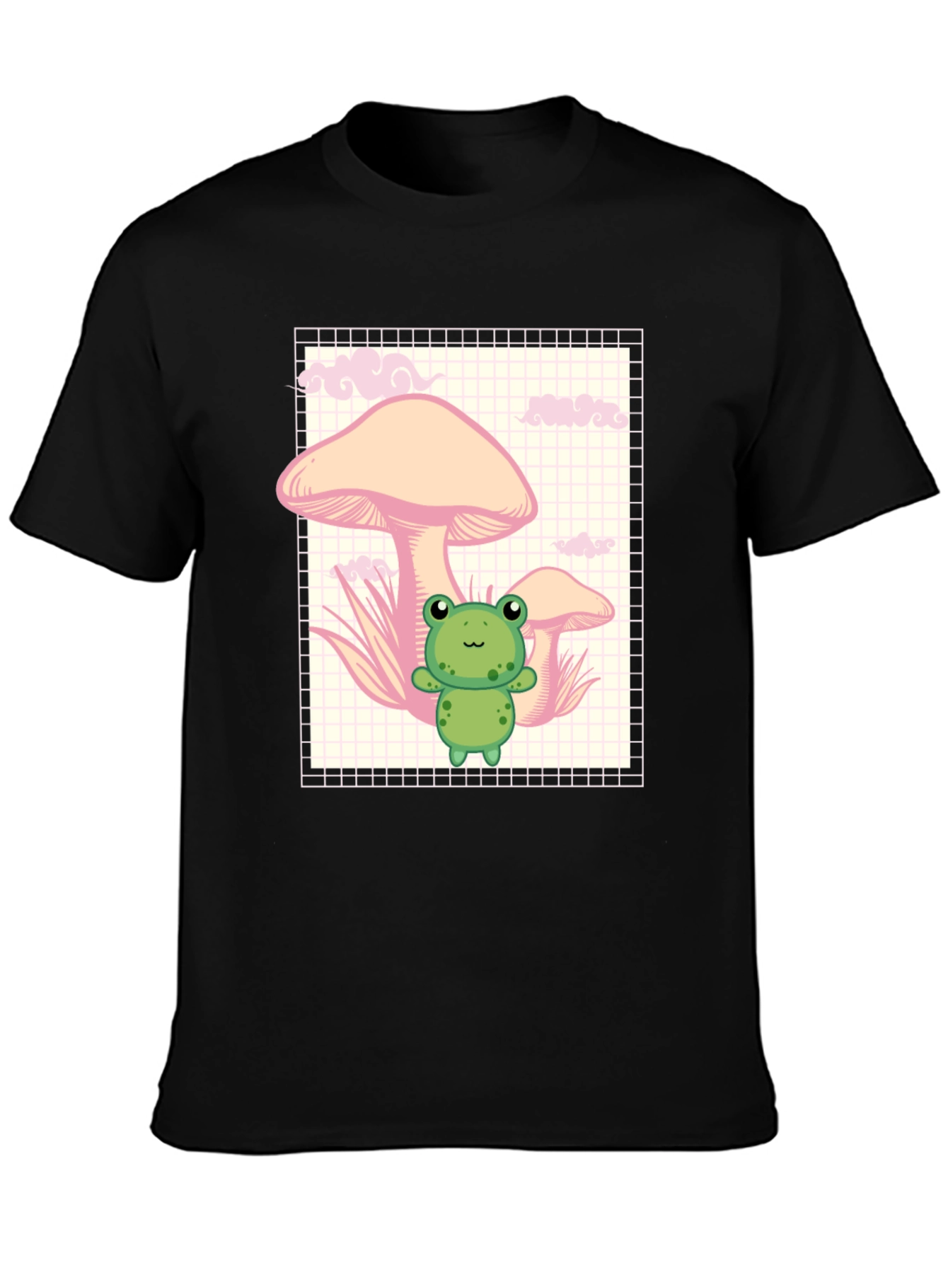 Frog and Mushroom Black T-Shirt
