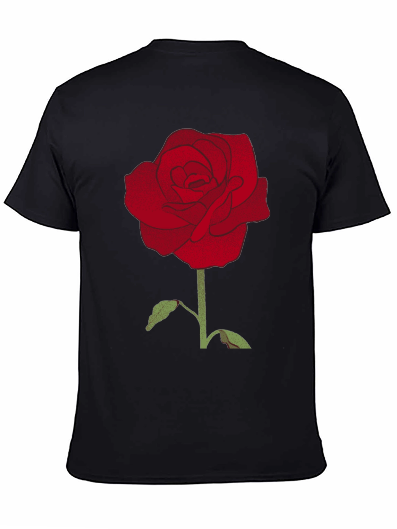 Mens Black T-Shirt with Red Rose Graphic
