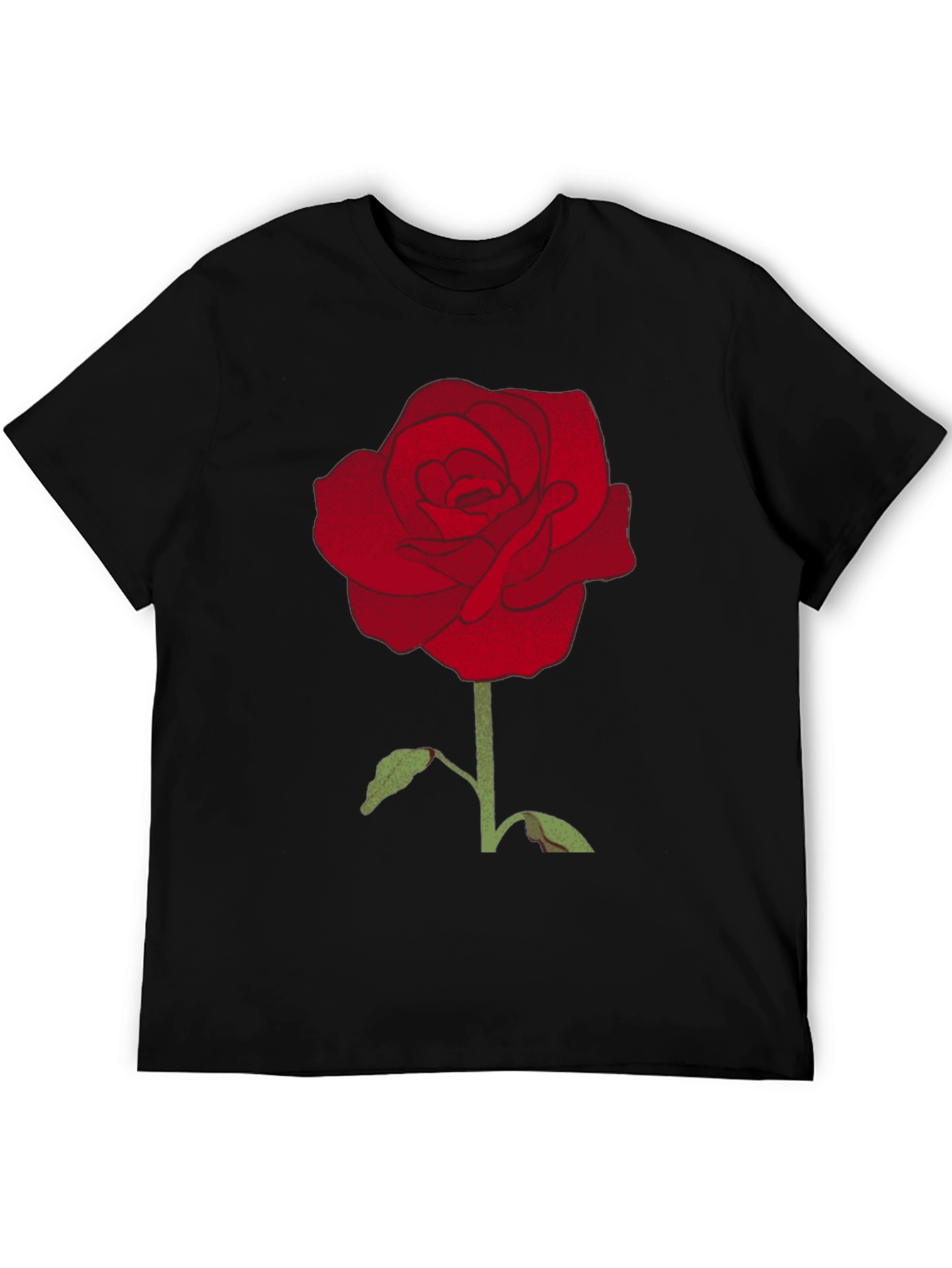 Mens Black T-Shirt with Red Rose Graphic