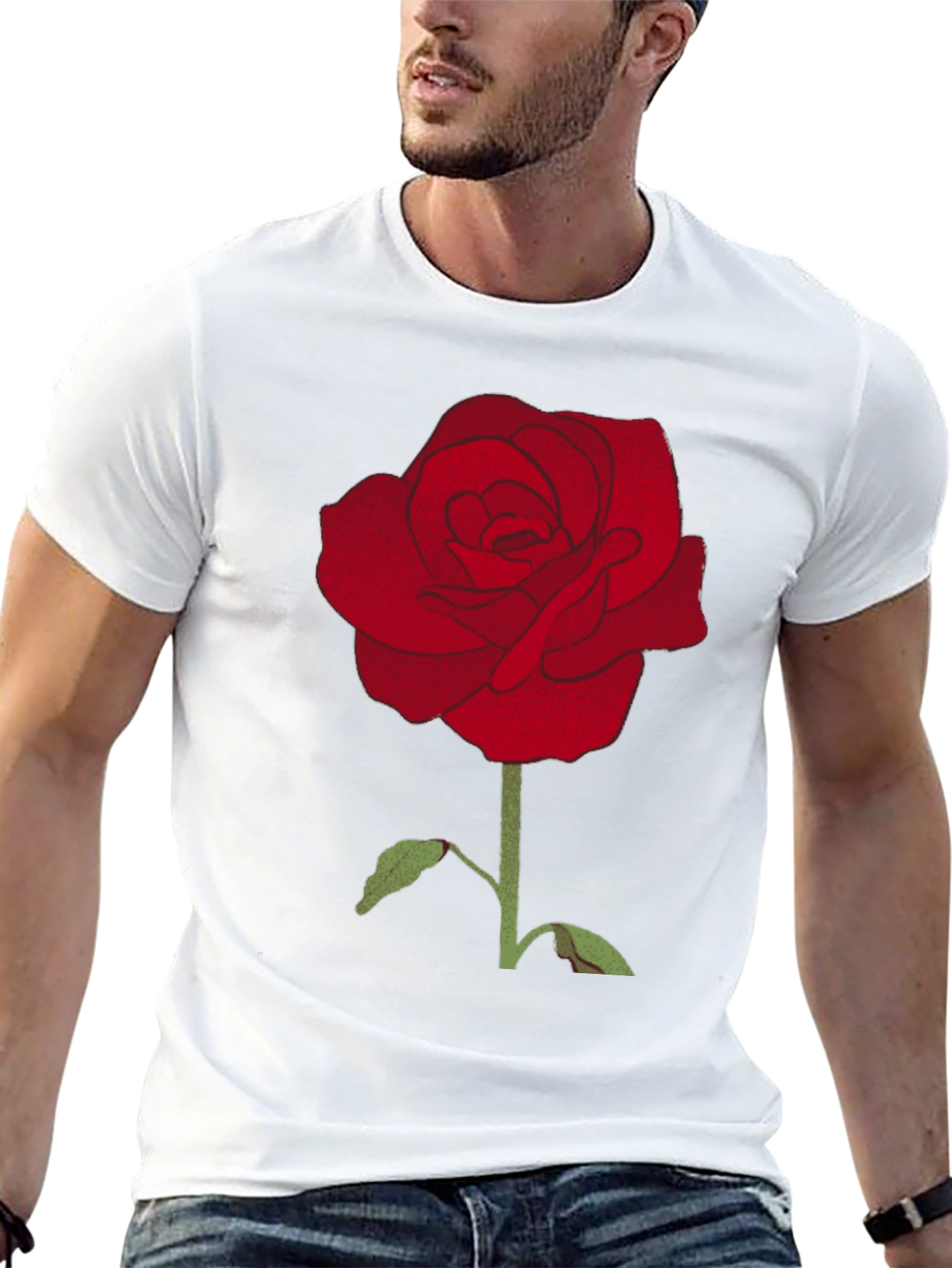 Mens Black T-Shirt with Red Rose Graphic