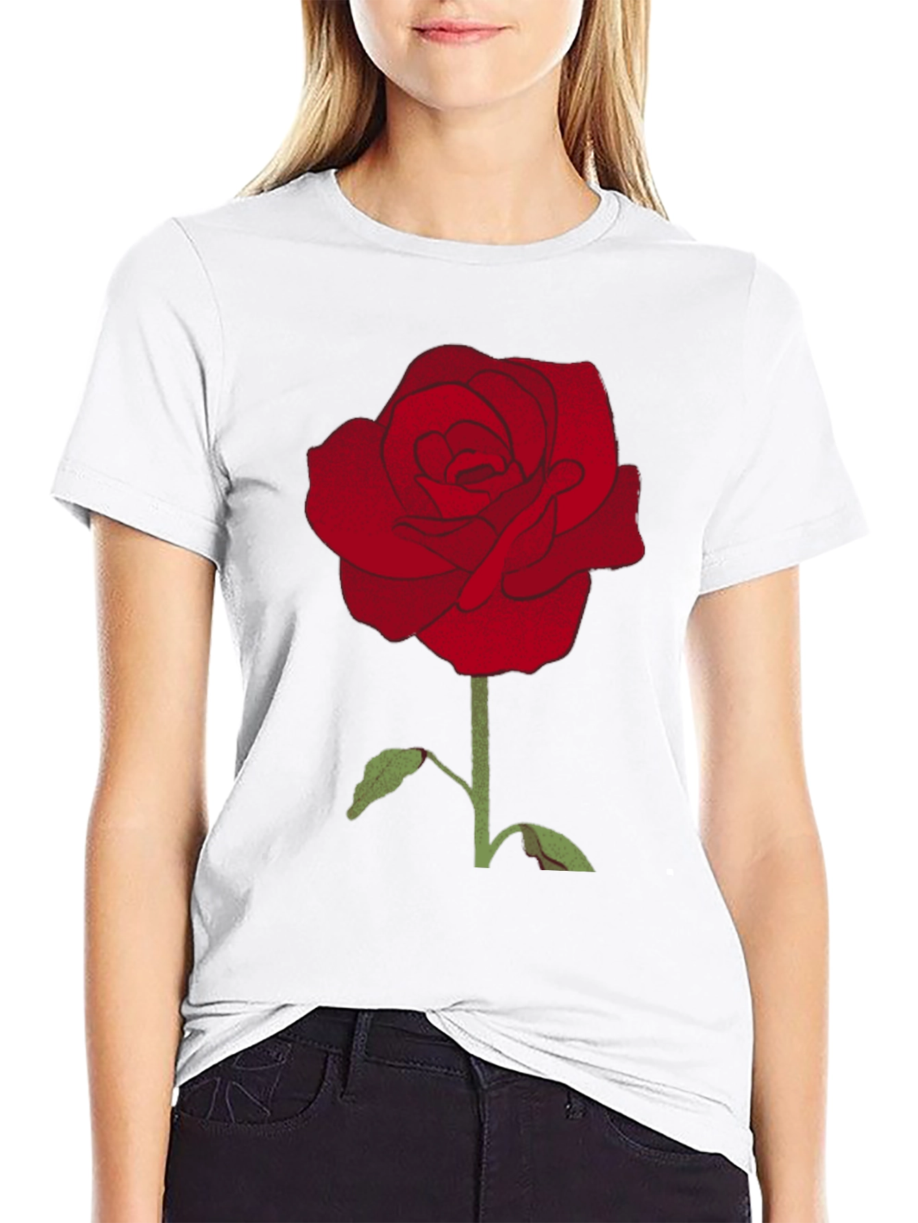 Mens Black T-Shirt with Red Rose Graphic
