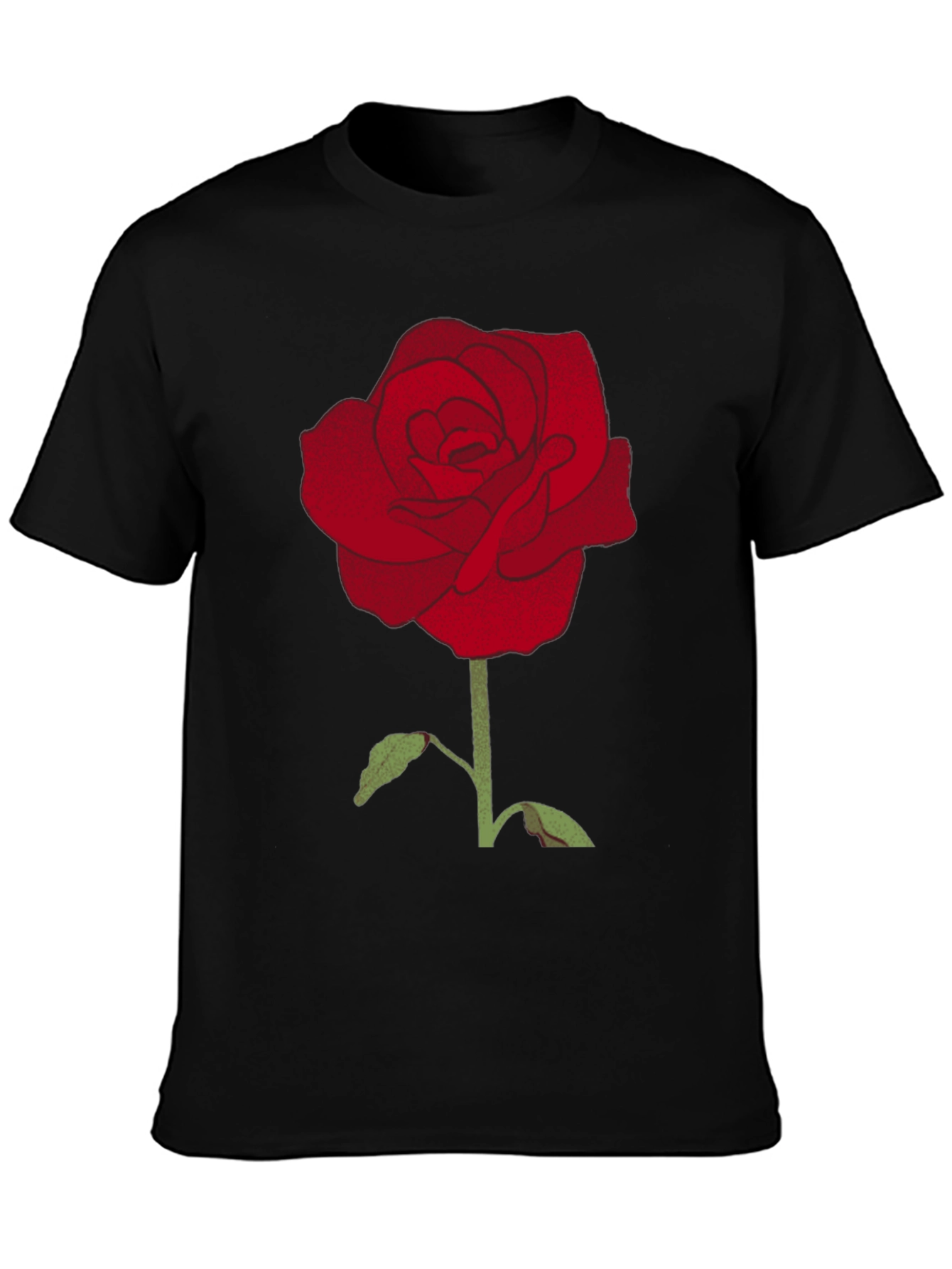 Mens Black T-Shirt with Red Rose Graphic