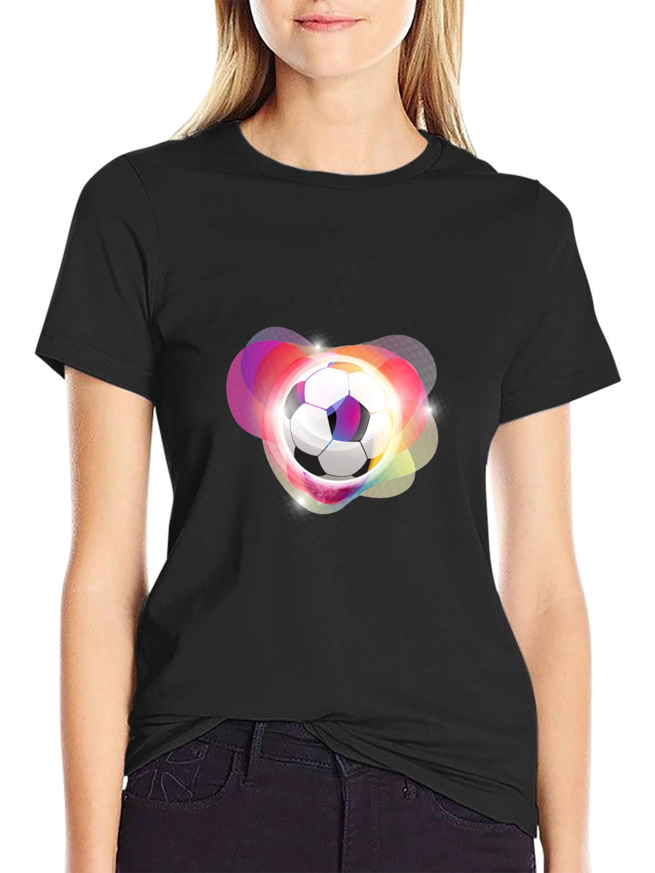 Futuristic Soccer Ball Graphic Tee - Black
