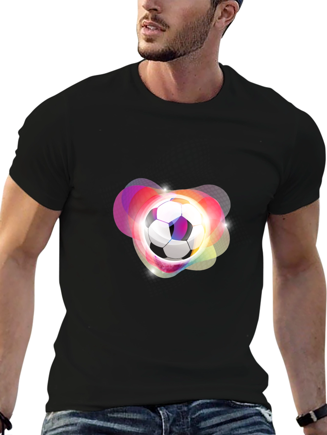 Futuristic Soccer Ball Graphic Tee - Black