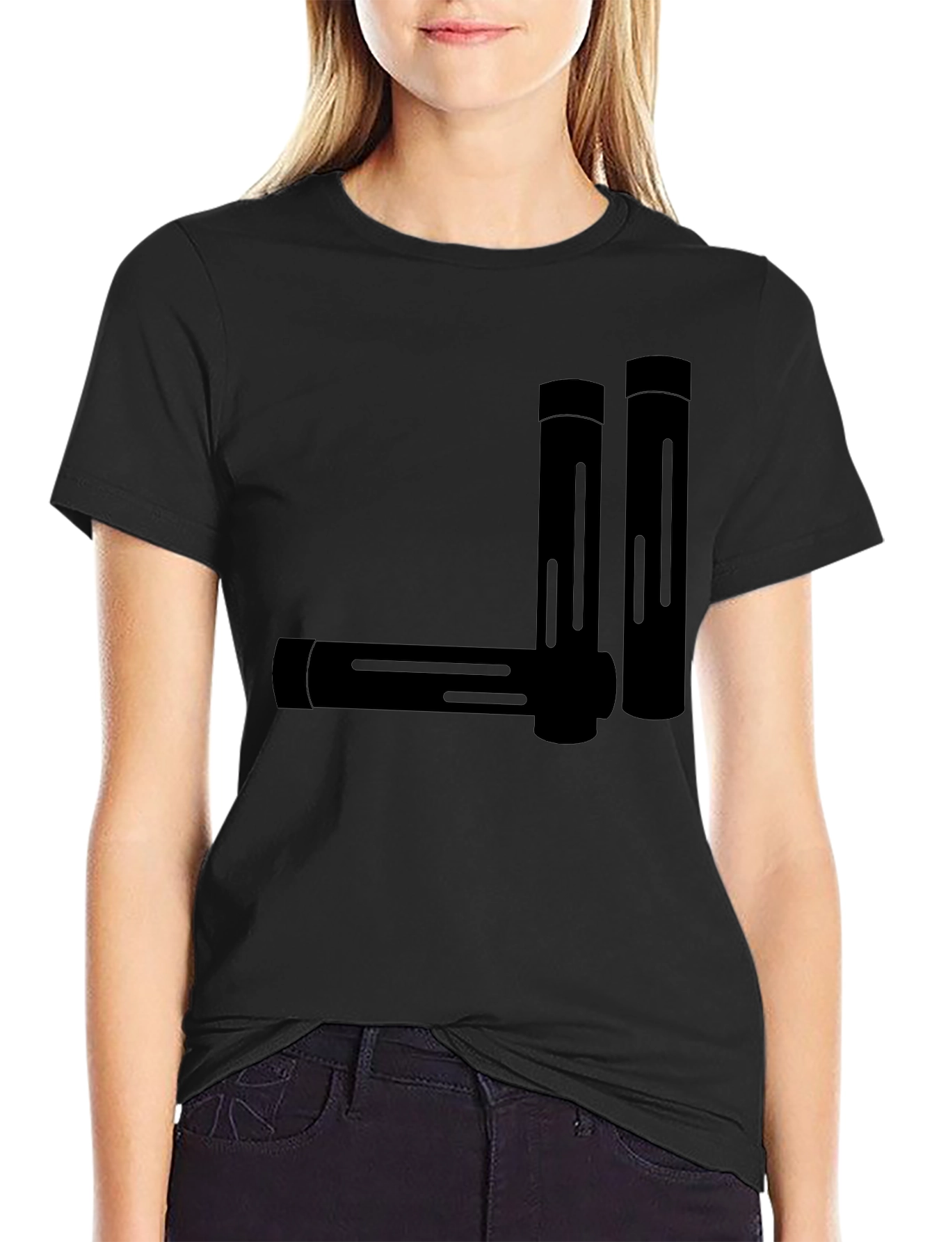 Minimalist Geometric Tubes Black T-Shirt